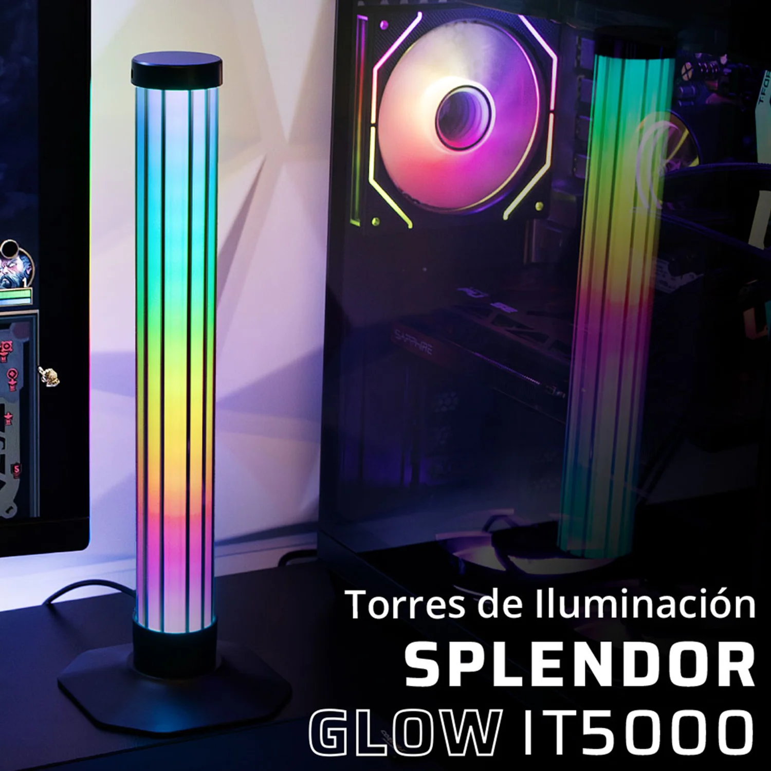 Torres de Iluminacion para escritorio ACTECK SPLENDOR GLOW IT5000 RGB Control/Bluetooth Ajustable Negro BR-942324 - Image 4