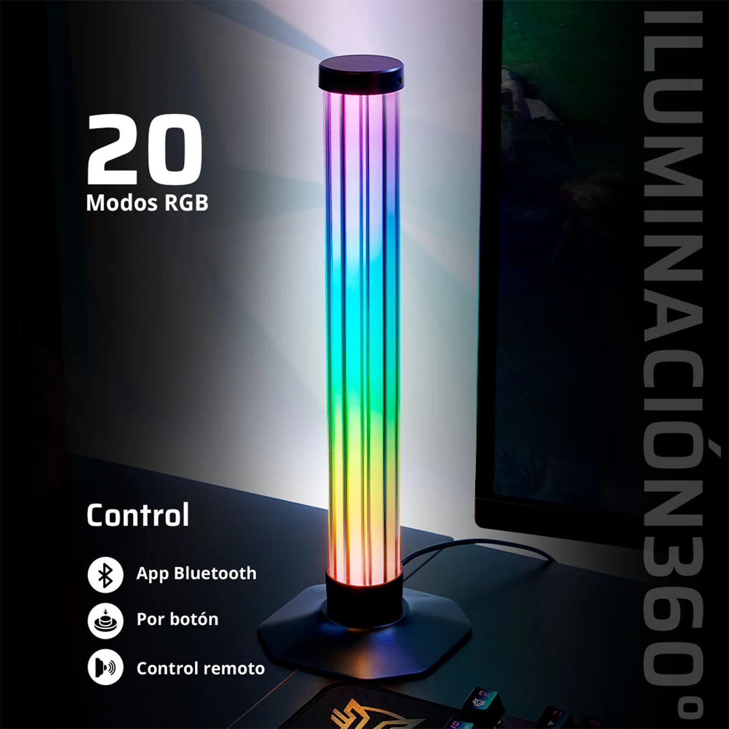 Torres de Iluminacion para escritorio ACTECK SPLENDOR GLOW IT5000 RGB Control/Bluetooth Ajustable Negro BR-942324 - Image 5