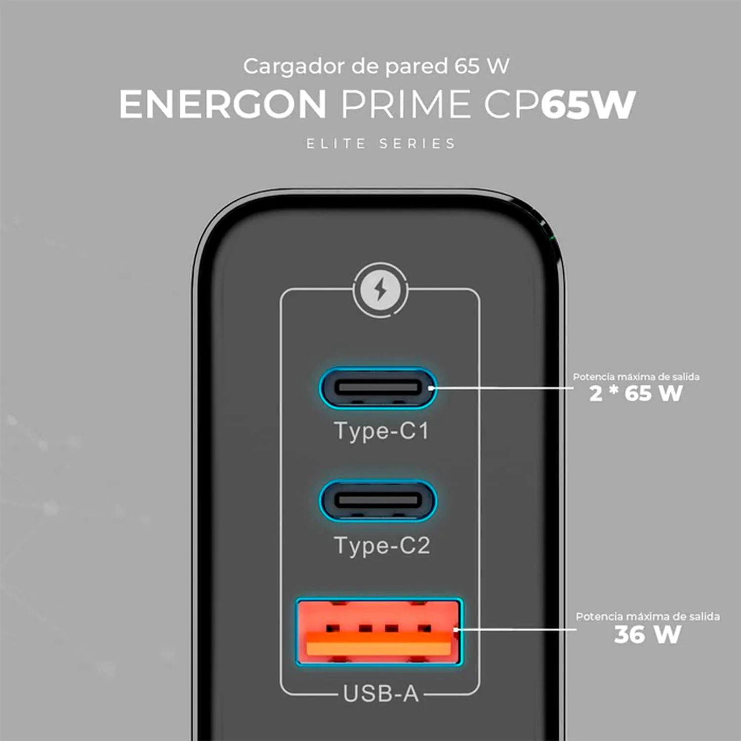 Cargador de Pared 65w ACTECK ENERGON PRO CE707 Carga Ultra Rapida 1x USB + 2x USB-C PD Negro AC-9355 - Image 3