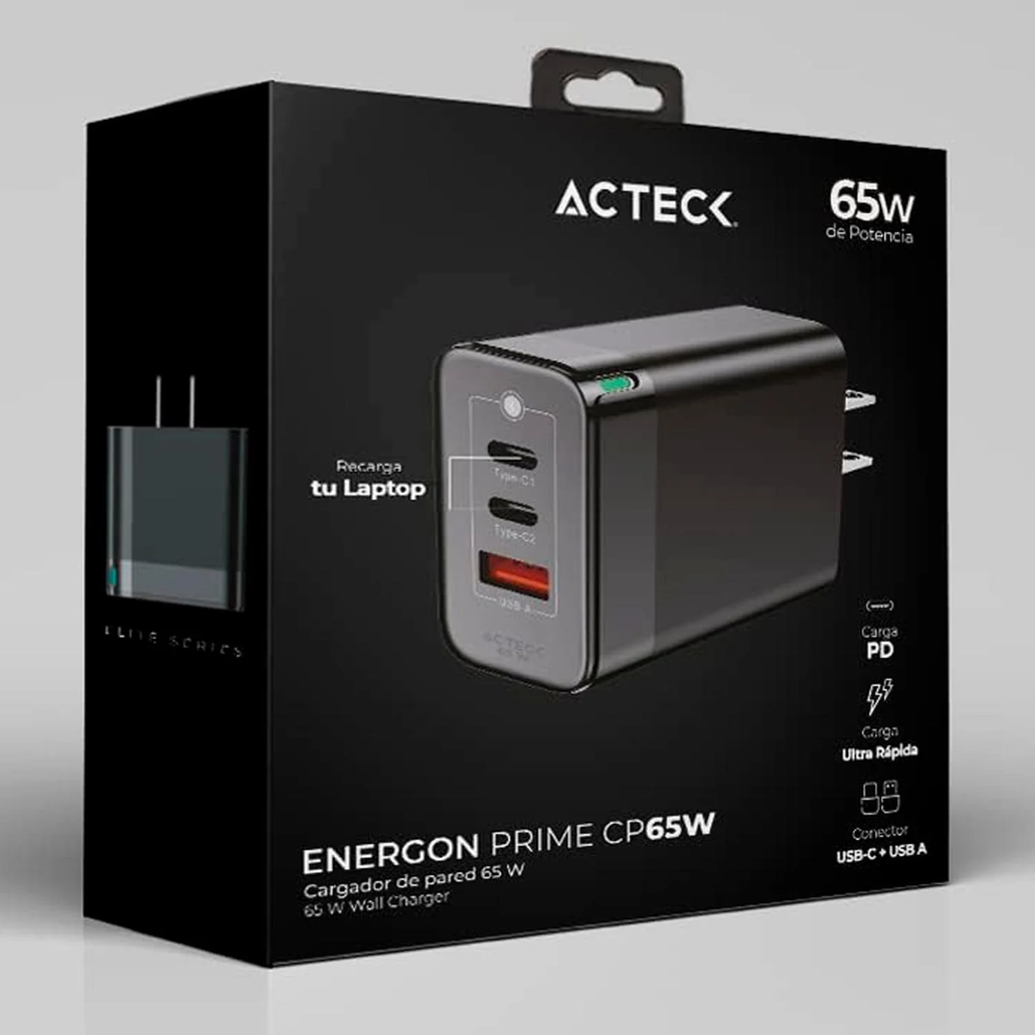 Cargador de Pared 65w ACTECK ENERGON PRO CE707 Carga Ultra Rapida 1x USB + 2x USB-C PD Negro AC-9355 - Image 6