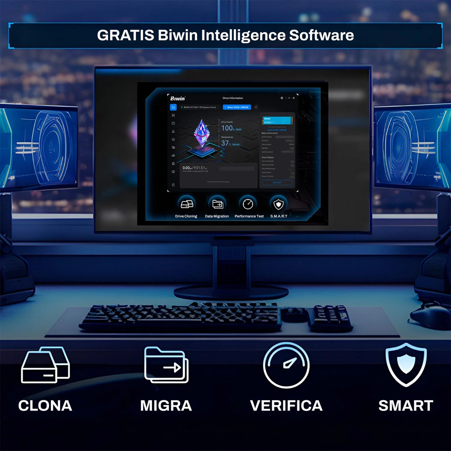 Unidad de Estado Solido SSD M.2 1TB BIWIN M350 NVMe PCIe 4.0 6000/5000 MB/s Azul BM350NN01TB-RGX - Image 7