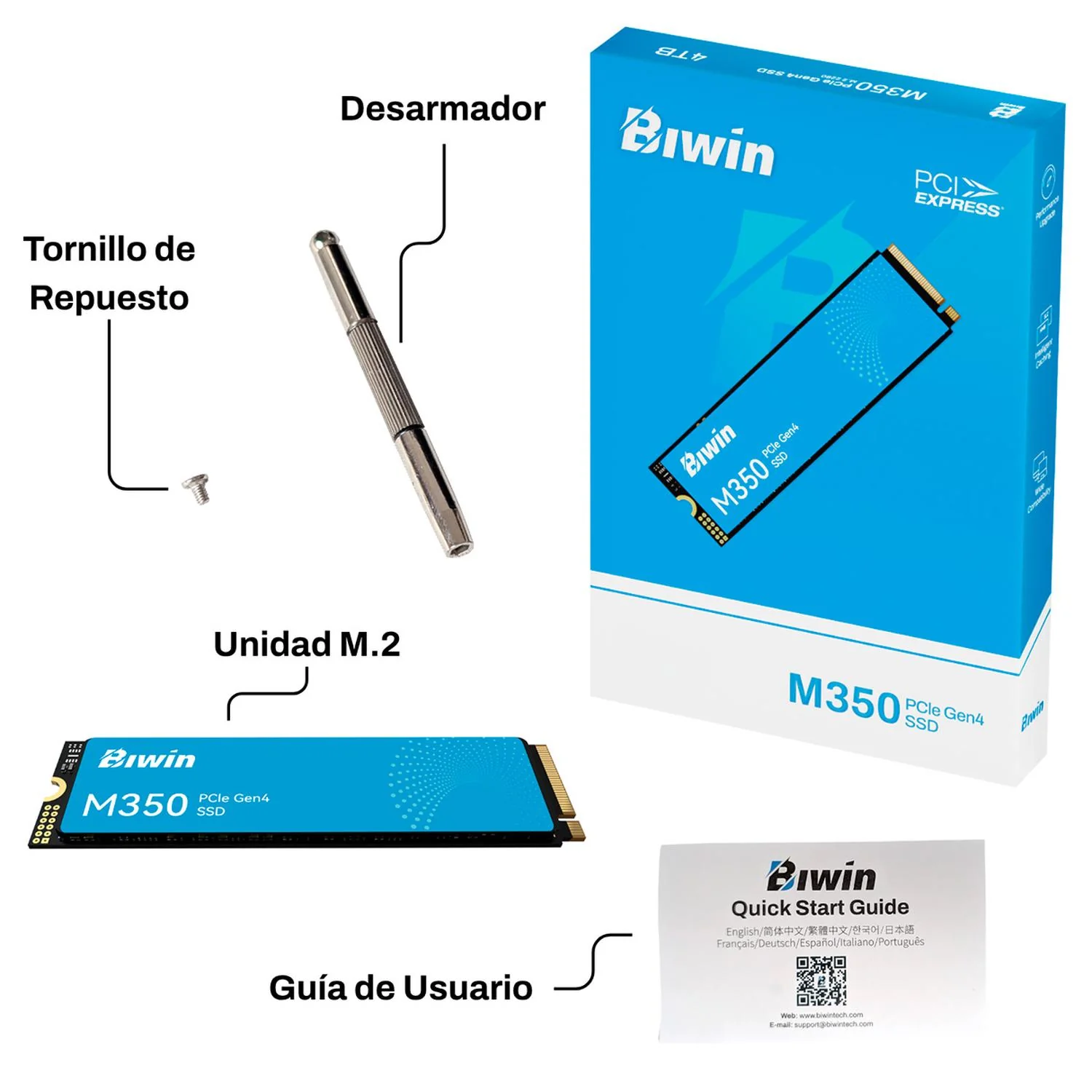Unidad de Estado Solido SSD M.2 1TB BIWIN M350 NVMe PCIe 4.0 6000/5000 MB/s Azul BM350NN01TB-RGX - Image 8