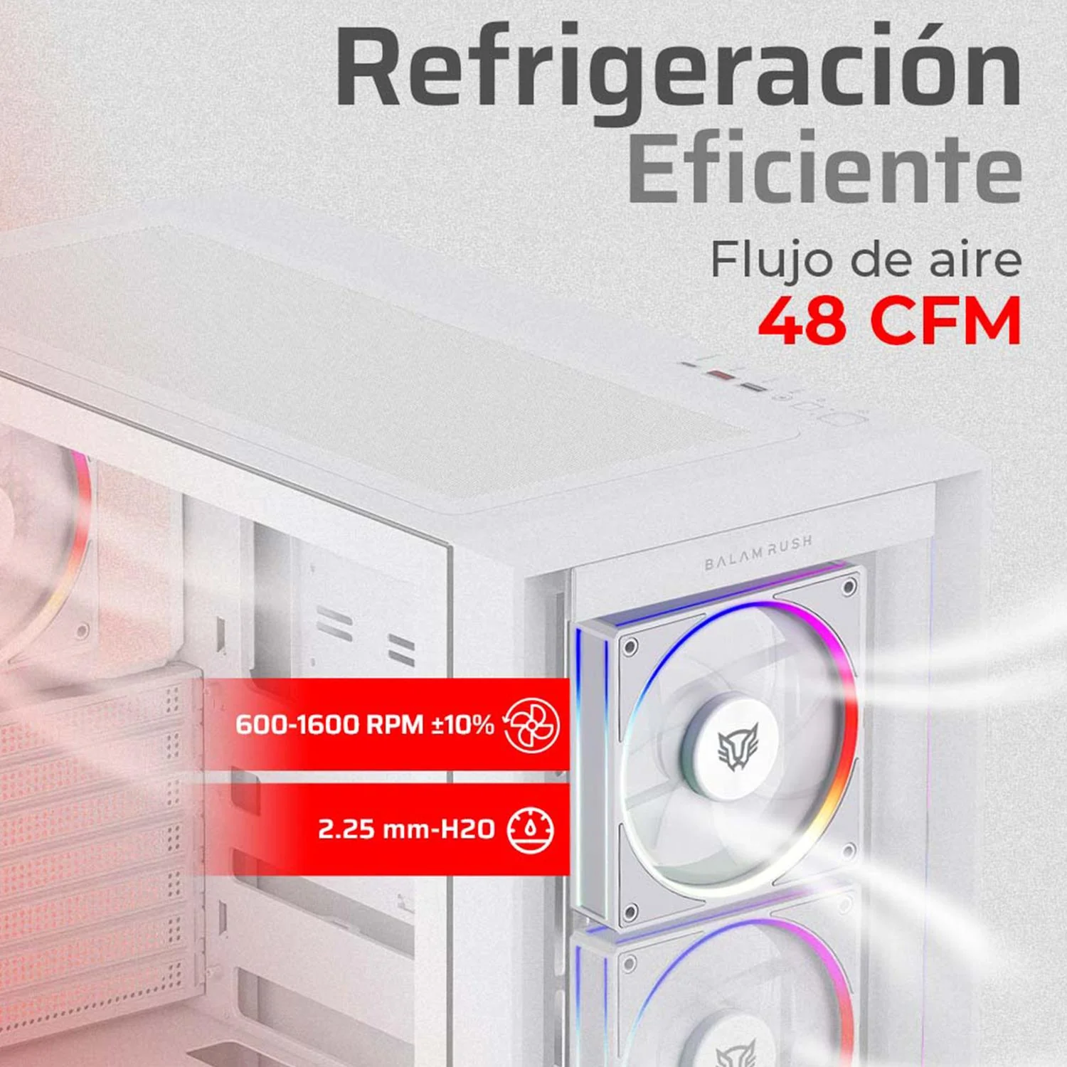 Ventilador Gamer BALAM RUSH EOLOX BORA EXB85 120mm ARGB Diseño Cuadrado PWM 4 pin + Aura 1600RPM Blanco BR-942218 - Image 5