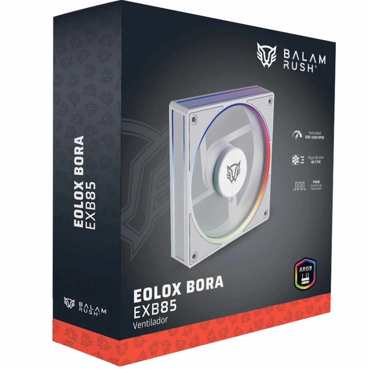 Ventilador Gamer BALAM RUSH EOLOX BORA EXB85 120mm ARGB Diseño Cuadrado PWM 4 pin + Aura 1600RPM Blanco BR-942218 - Image 6