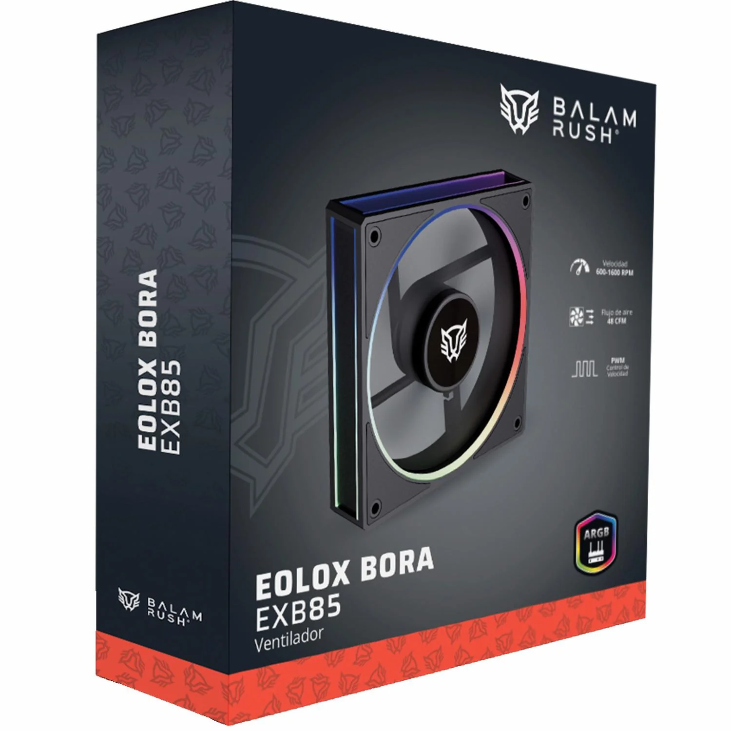 Ventilador Gamer BALAM RUSH EOLOX BORA EXB85 120mm ARGB Diseño Cuadrado PWM 4 pin + Aura 1600RPM Negro BR-942201 - Image 6