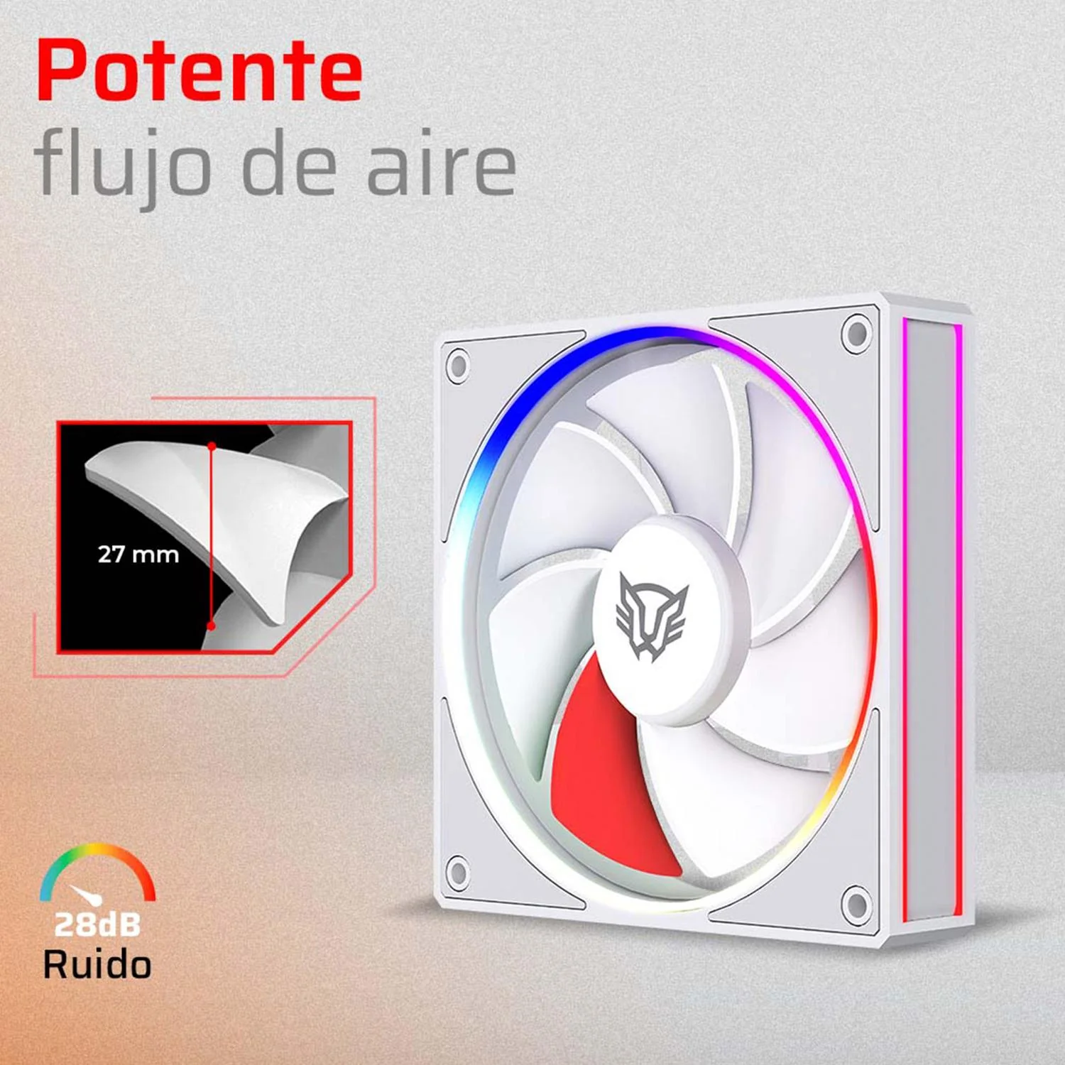 Ventilador Gamer BALAM RUSH EOLOX BORA-R EXB85R 120mm ARGB Aspas Inversas Diseño Cuadrado PWM 4 pin + Aura 1600RPM Blanco BR-942232 - Image 5