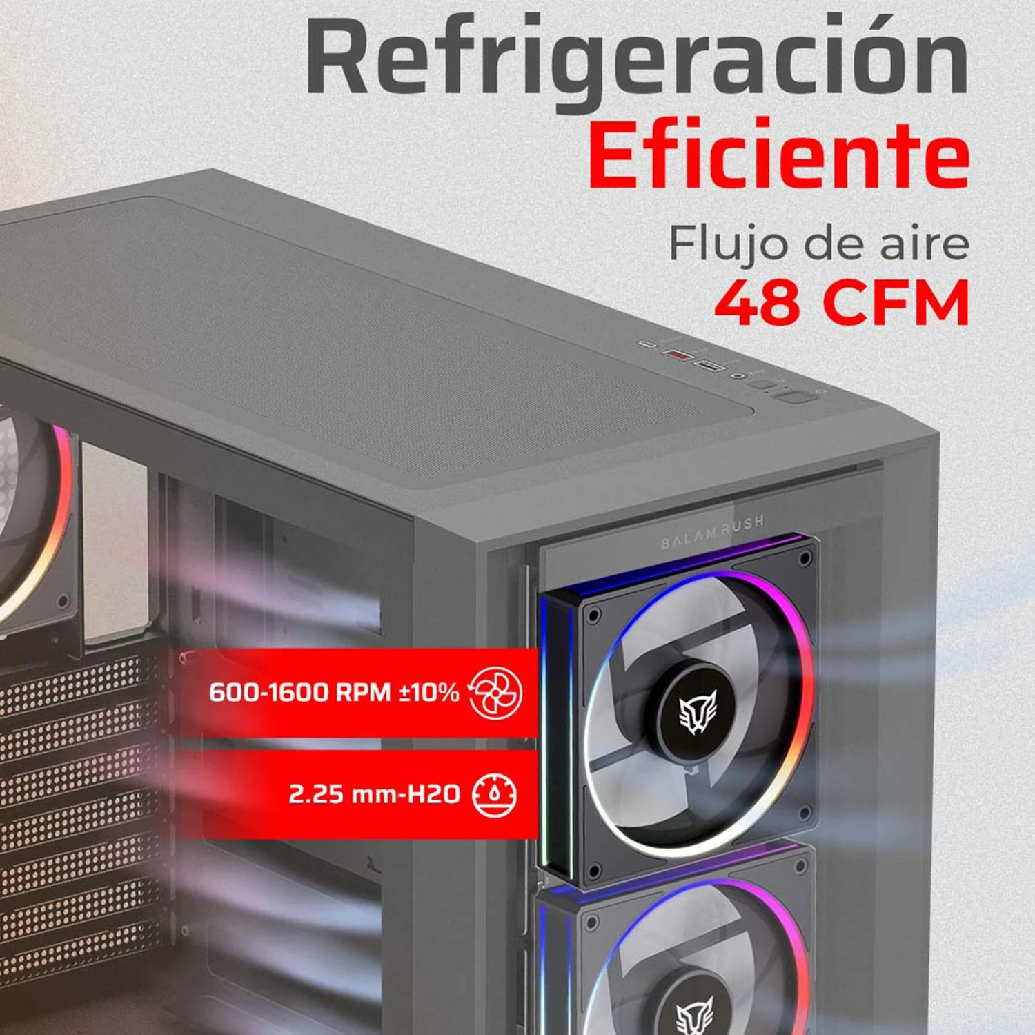 Ventilador Gamer BALAM RUSH EOLOX BORA-R EXB85R 120mm ARGB Aspas Inversas Diseño Cuadrado PWM 4 pin + Aura 1600RPM Negro BR-942225 - Image 5