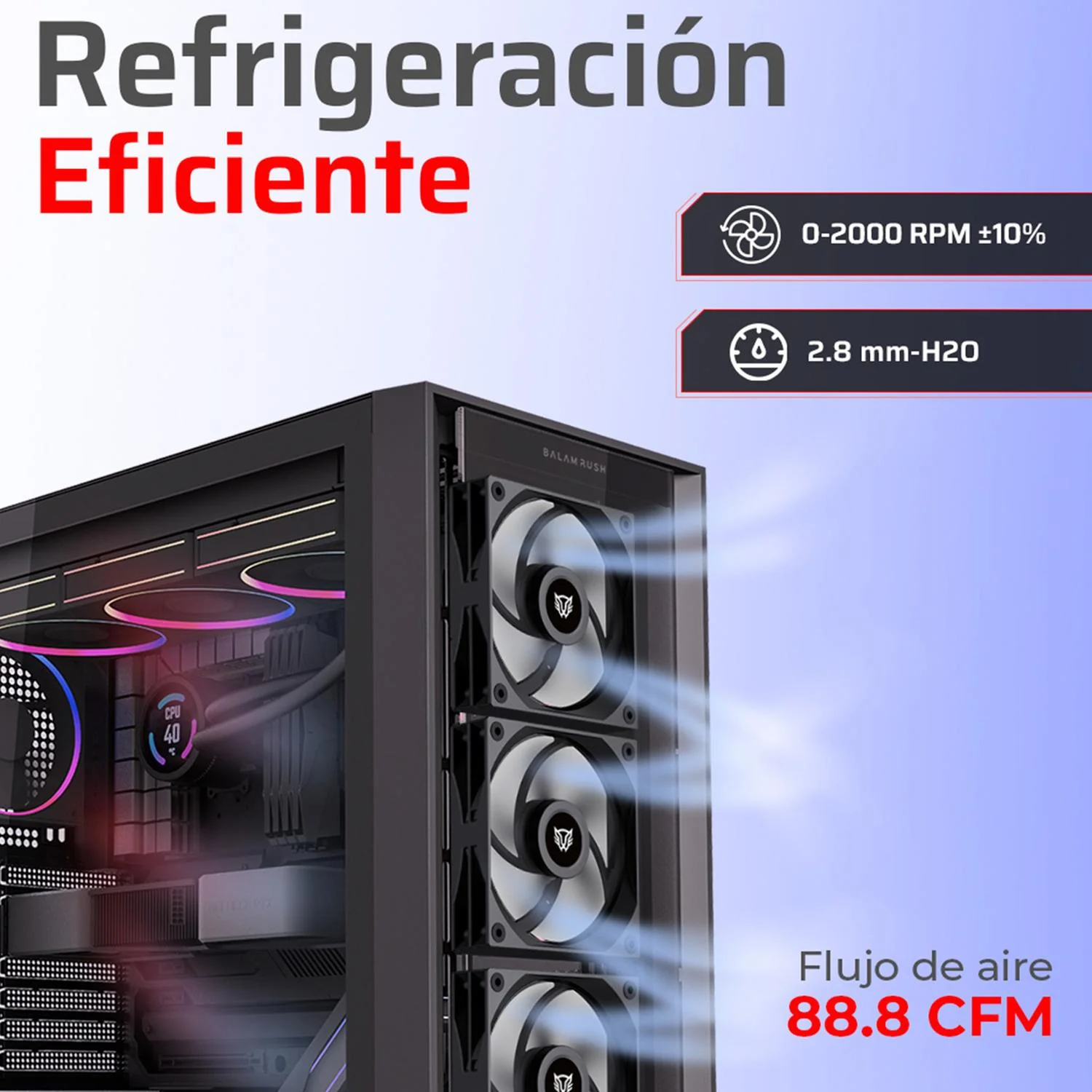 Ventilador Gamer BALAM RUSH EOLOX GLAZIAR EXG77 120mm Aspas Aerodinámicas PWM 4 pin 2000RPM Negro BR-942164 - Image 5