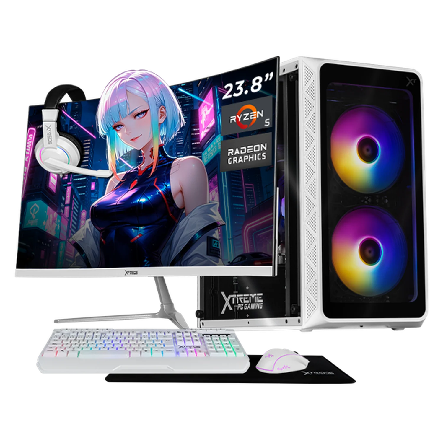 Computadora Escritorio Completa Xtreme PC Gaming AMD Radeon 740M Ryzen 5 8500G 16GB DDR5 SSD 500GB Monitor Curvo 23.8 100Hz WIFI White rendimiento básico para juegos casuales, trabajo y estudio
