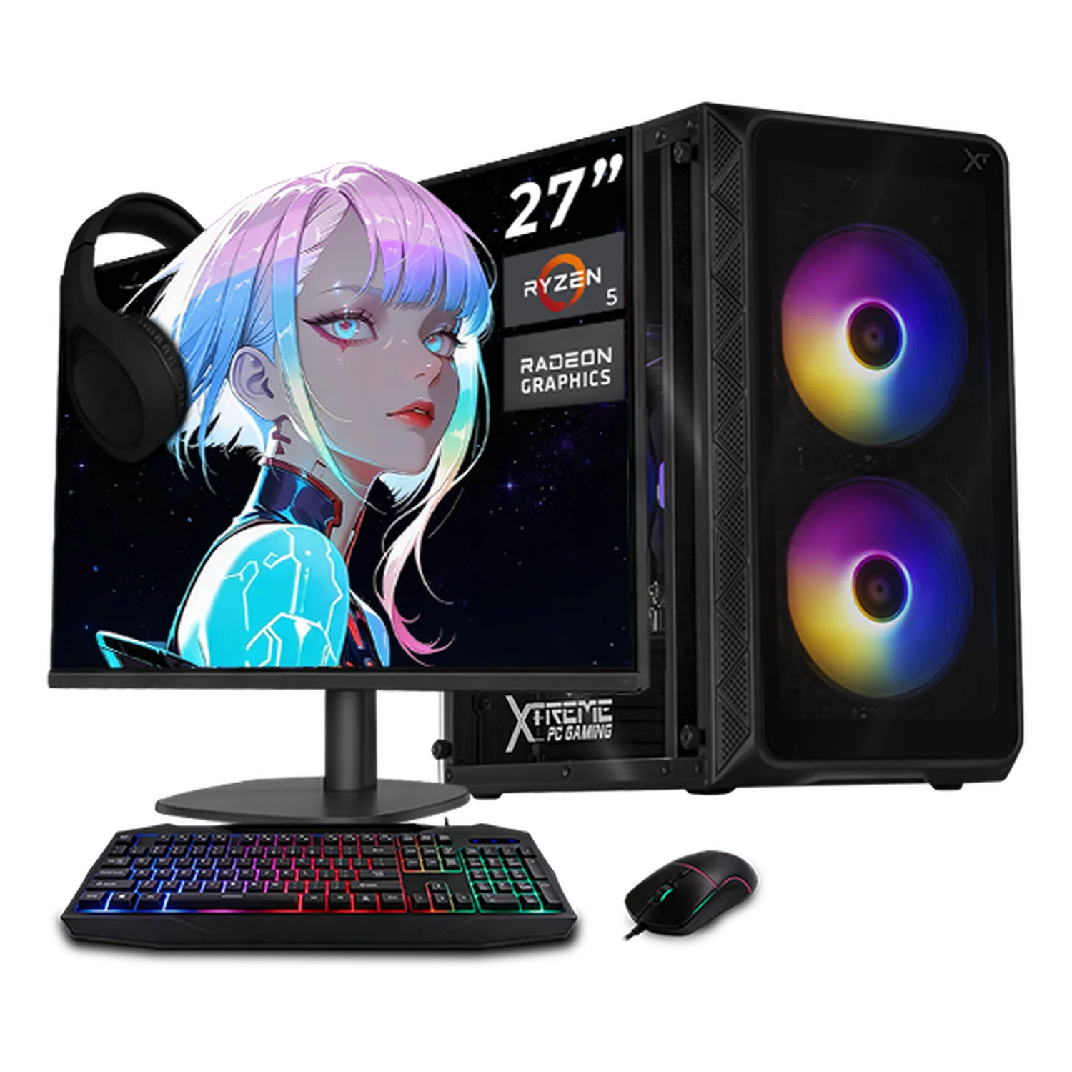 Xtreme PC IA Ready AMD Radeon 760M Ryzen 5 8600G NPU 16 TOPS 16GB DDR5 SSD 500GB Monitor 27 WIFI Black Multitarea más inteligente