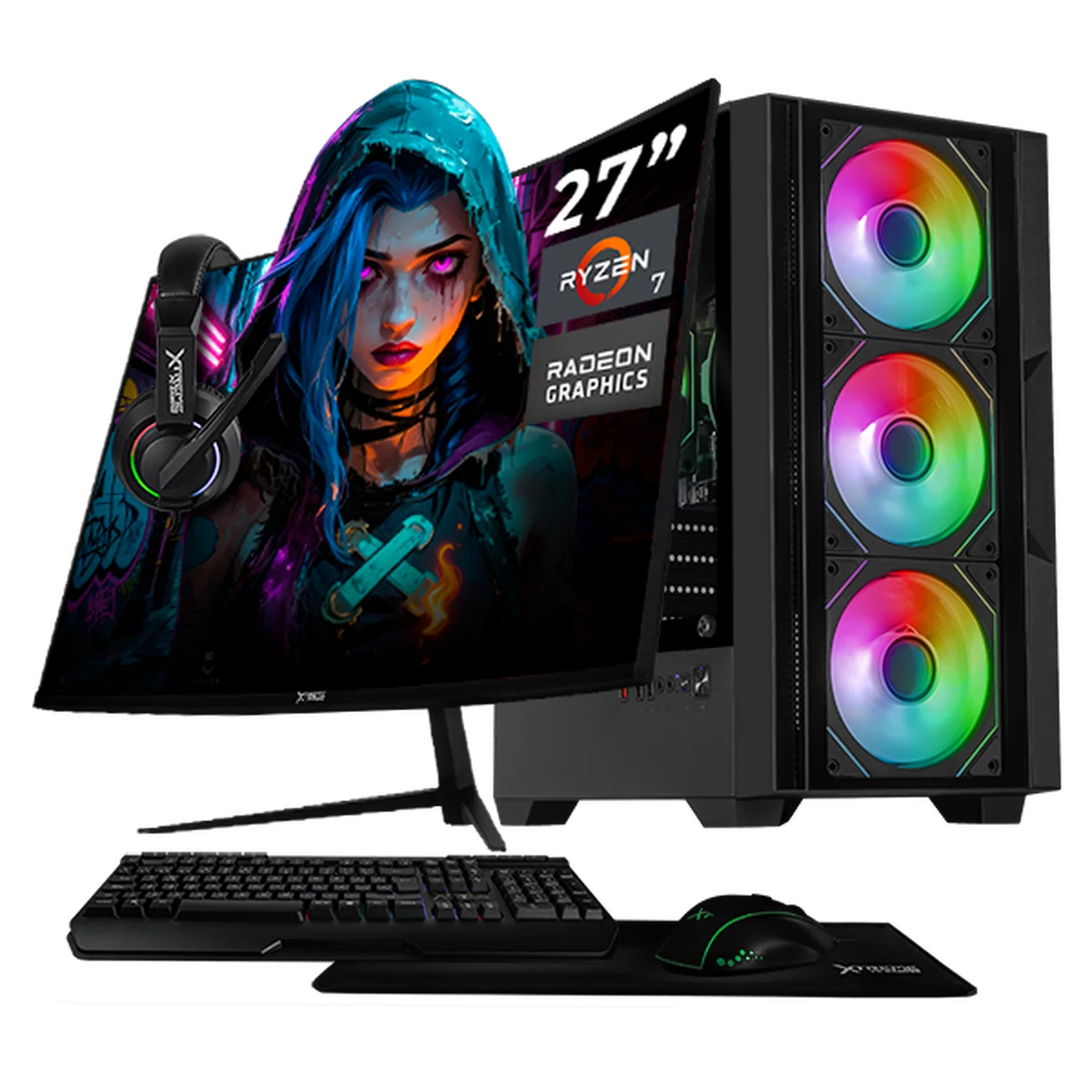 Computadora Escritorio Completa Xtreme PC Gaming AMD Radeon 780M Ryzen 7 8700G 16GB DDR5 SSD 500GB Monitor Curvo 27 100Hz WIFI Black rendimiento básico para juegos casuales, trabajo y estudio
