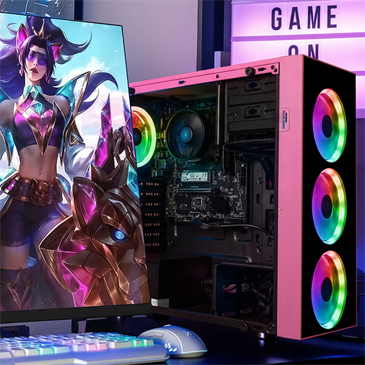 Computadora Escritorio Completa Xtreme PC Gaming AMD Radeon 780M Ryzen 7 8700G 16GB DDR5 SSD 500GB Monitor Curvo 27 100Hz WIFI Pink rendimiento básico para juegos casuales, trabajo y estudio - Image 6