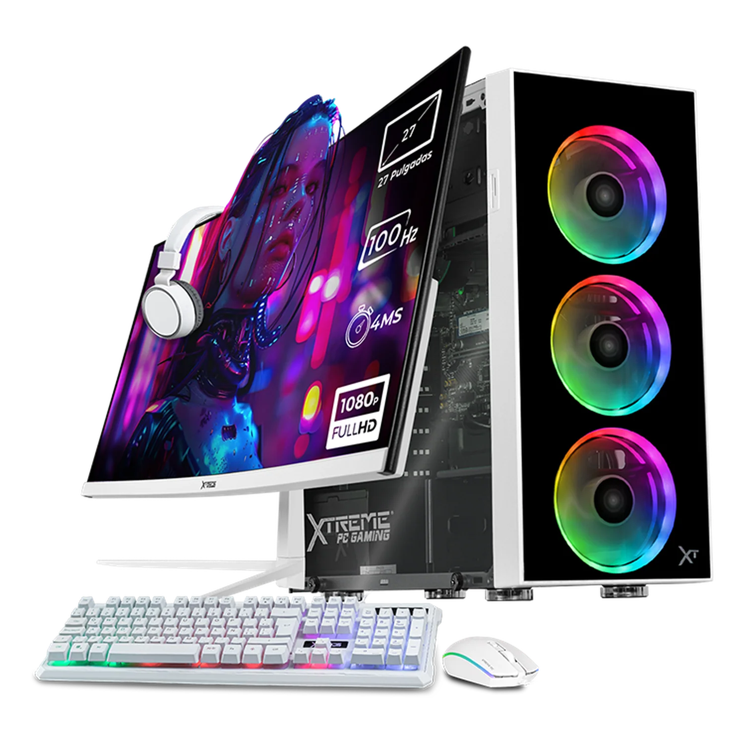 Computadora Escritorio Completa Xtreme PC Gaming AMD Radeon 780M Ryzen 7 8700G 16GB DDR5 SSD 500GB Monitor Curvo 27 100Hz WIFI White rendimiento básico para juegos casuales, trabajo y estudio