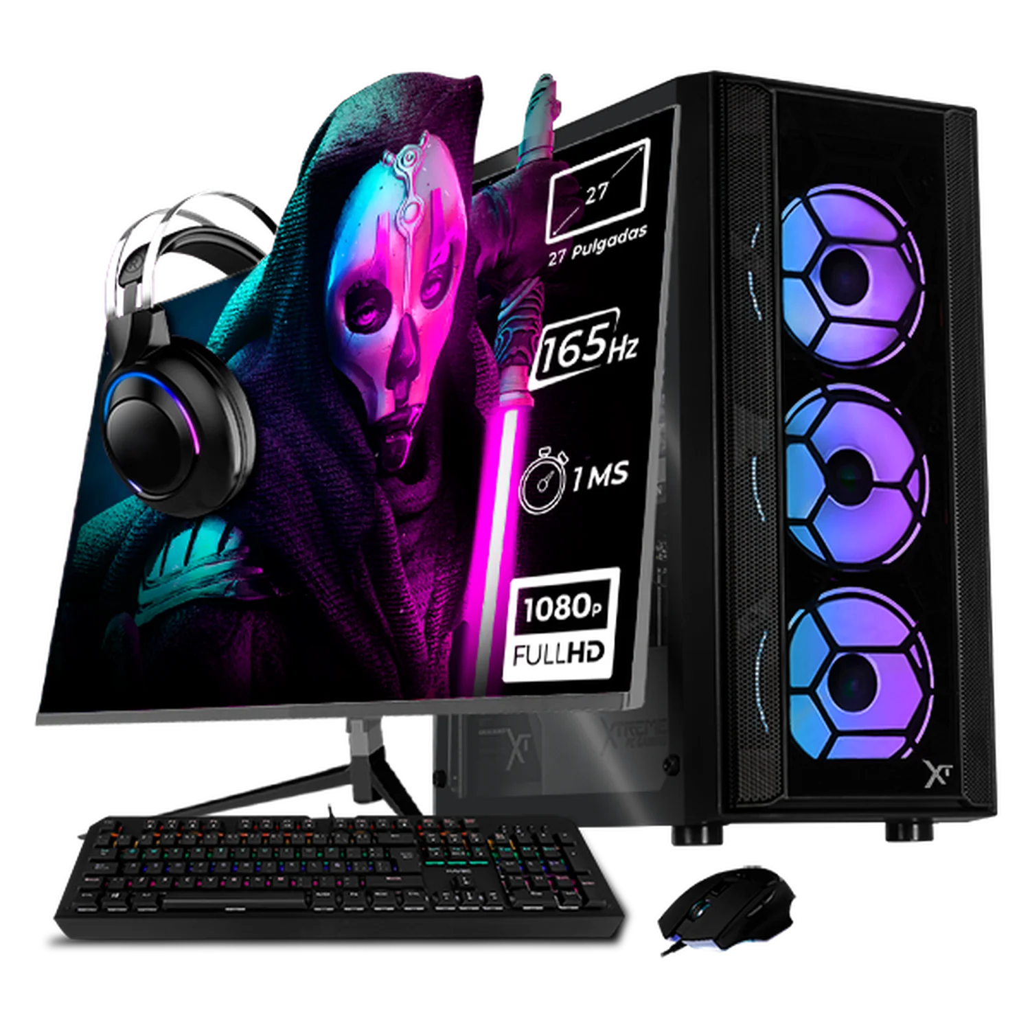 Xtreme PC Gaming AMD Radeon RX 6600 Ryzen 7 5700 32GB SSD 1TB Monitor 27 165Hz WIFI Black