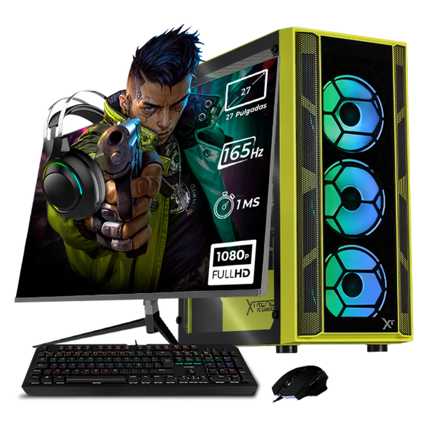 Xtreme PC Gaming AMD Radeon RX 6600 Ryzen 7 5700 32GB SSD 1TB Monitor 27 165Hz WIFI Neon Green