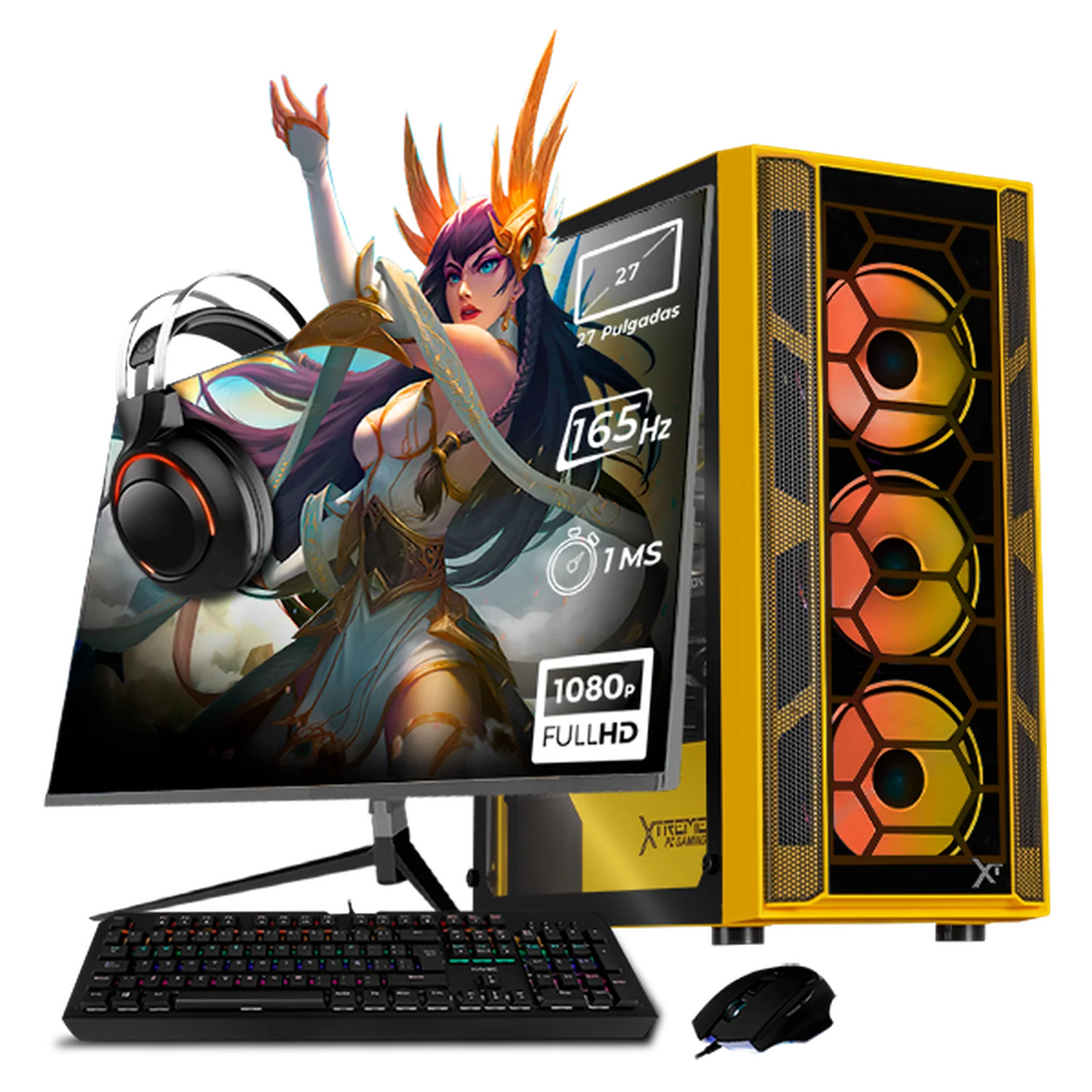 Xtreme PC Gaming AMD Radeon RX 6600 Ryzen 7 5700 32GB SSD 1TB Monitor 27 165Hz WIFI Yellow