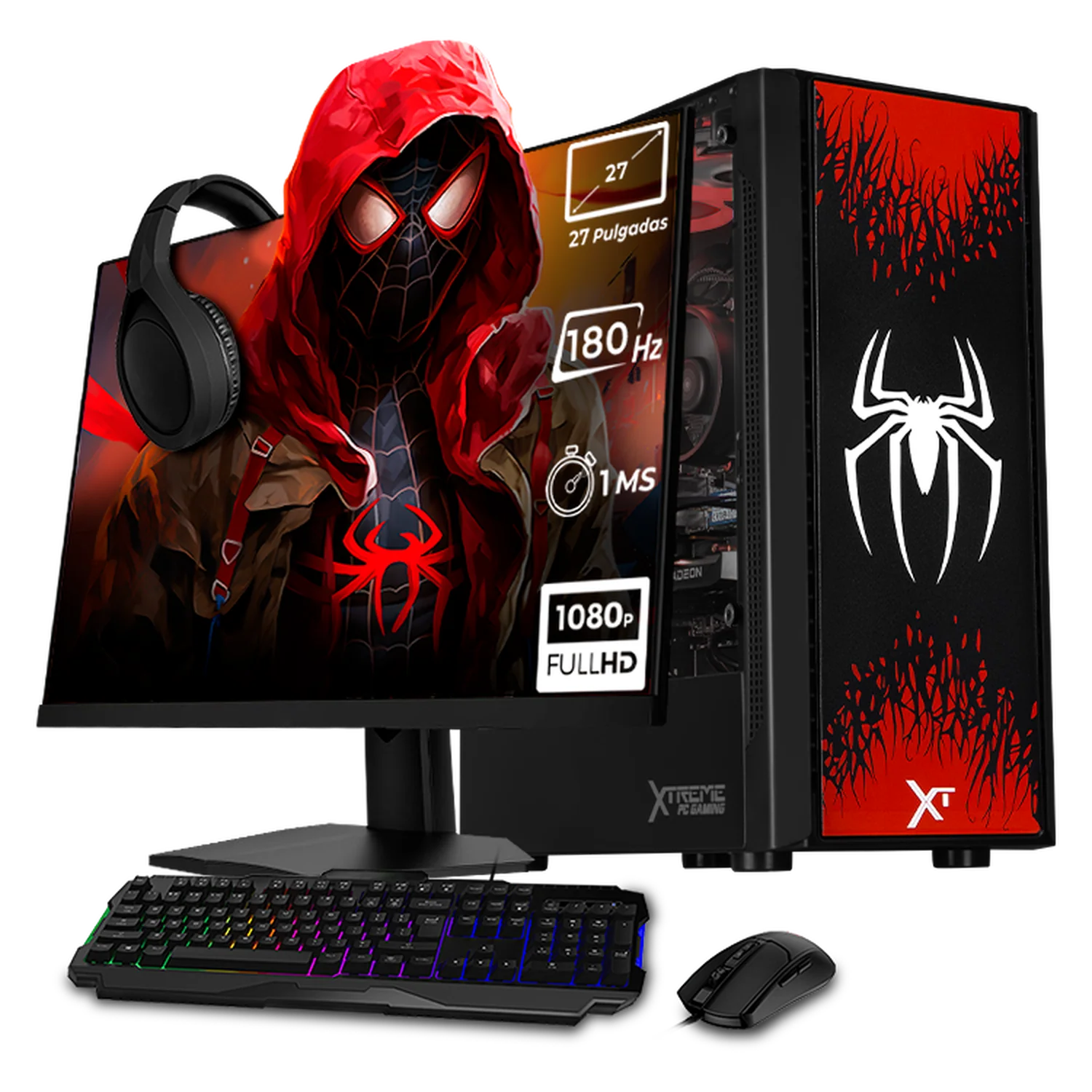 Computadora Gamer Completa Xtreme PC Gaming AMD Radeon RX 7600 Ryzen 7 5700 16GB SSD 1TB Monitor 27 180Hz WIFI Spider-Man 2 experiencia de juego fluida en nivel medio