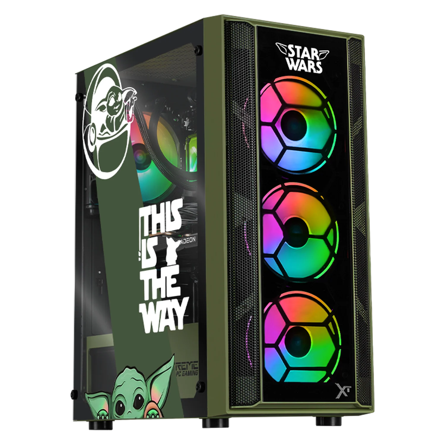 Computadora Gamer Xtreme PC Gaming AMD Radeon RX 7600 Ryzen 7 5700 16GB SSD 1TB Sistema Liquido WIFI Grogu Comic experiencia de juego fluida en nivel medio