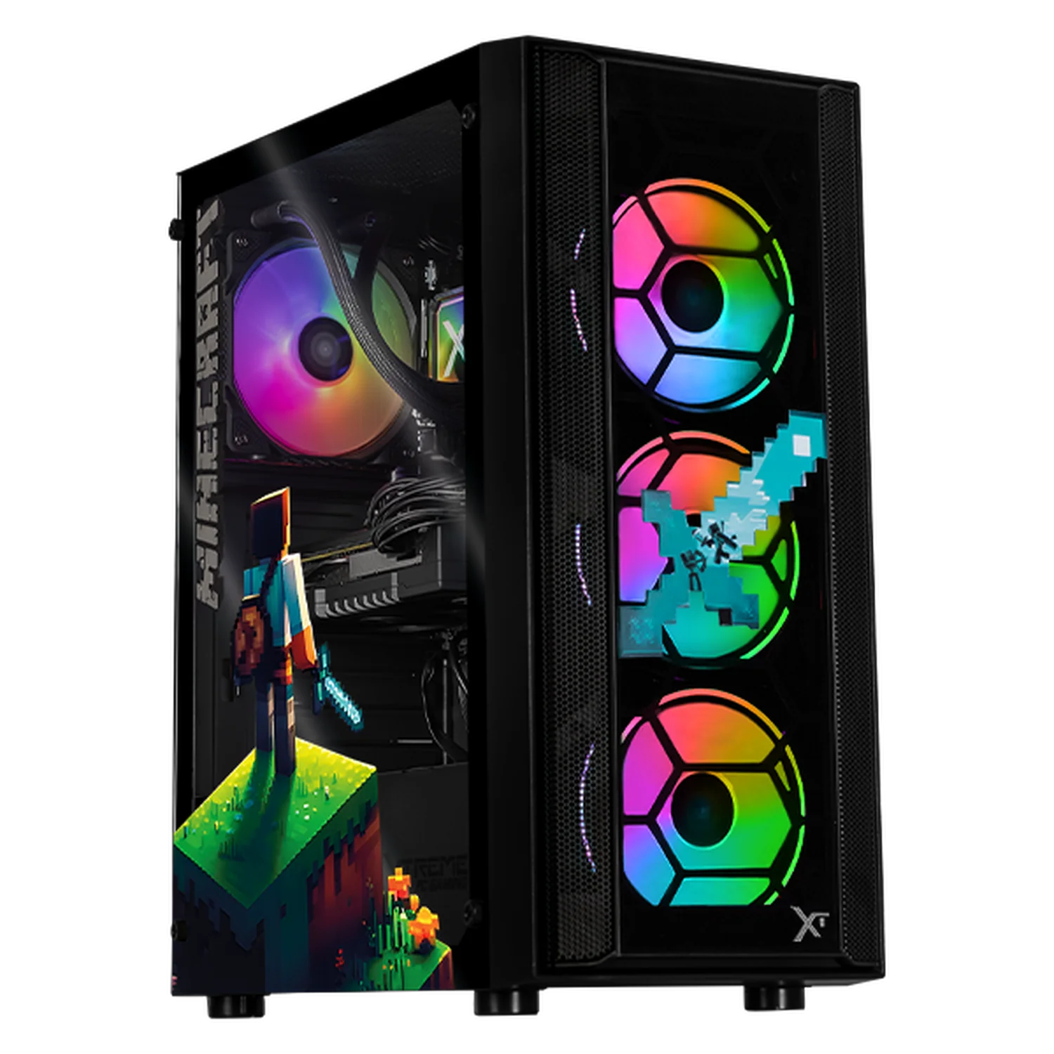 PC Gamer Xtreme PC Gaming AMD Radeon RX 9060 Ryzen 7 5700 16GB SSD 1TB Sistema Liquido WIFI Minecraft Steve gaming 1080p, estudios y multitarea