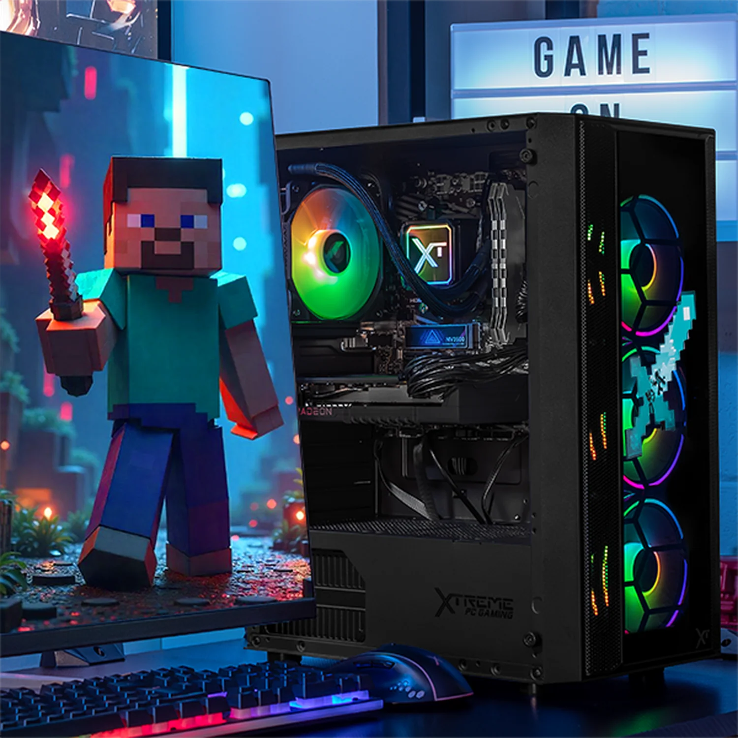 PC Gamer Xtreme PC Gaming AMD Radeon RX 9060 Ryzen 7 5700 16GB SSD 1TB Sistema Liquido WIFI Minecraft Steve gaming 1080p, estudios y multitarea - Image 6