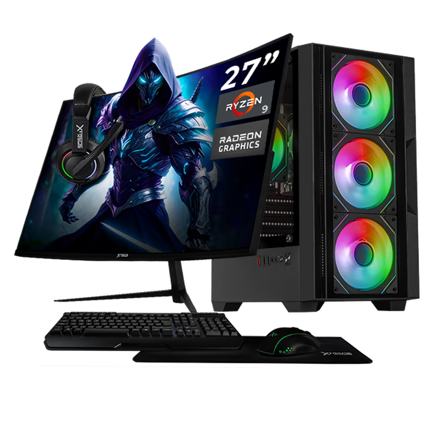 Computadora Escritorio Completa Xtreme PC Gaming AMD Radeon 780M Ryzen 9 7900 16GB DDR5 SSD 1TB Monitor Curvo 27 100Hz WIFI Black rendimiento básico para juegos casuales, trabajo y estudio