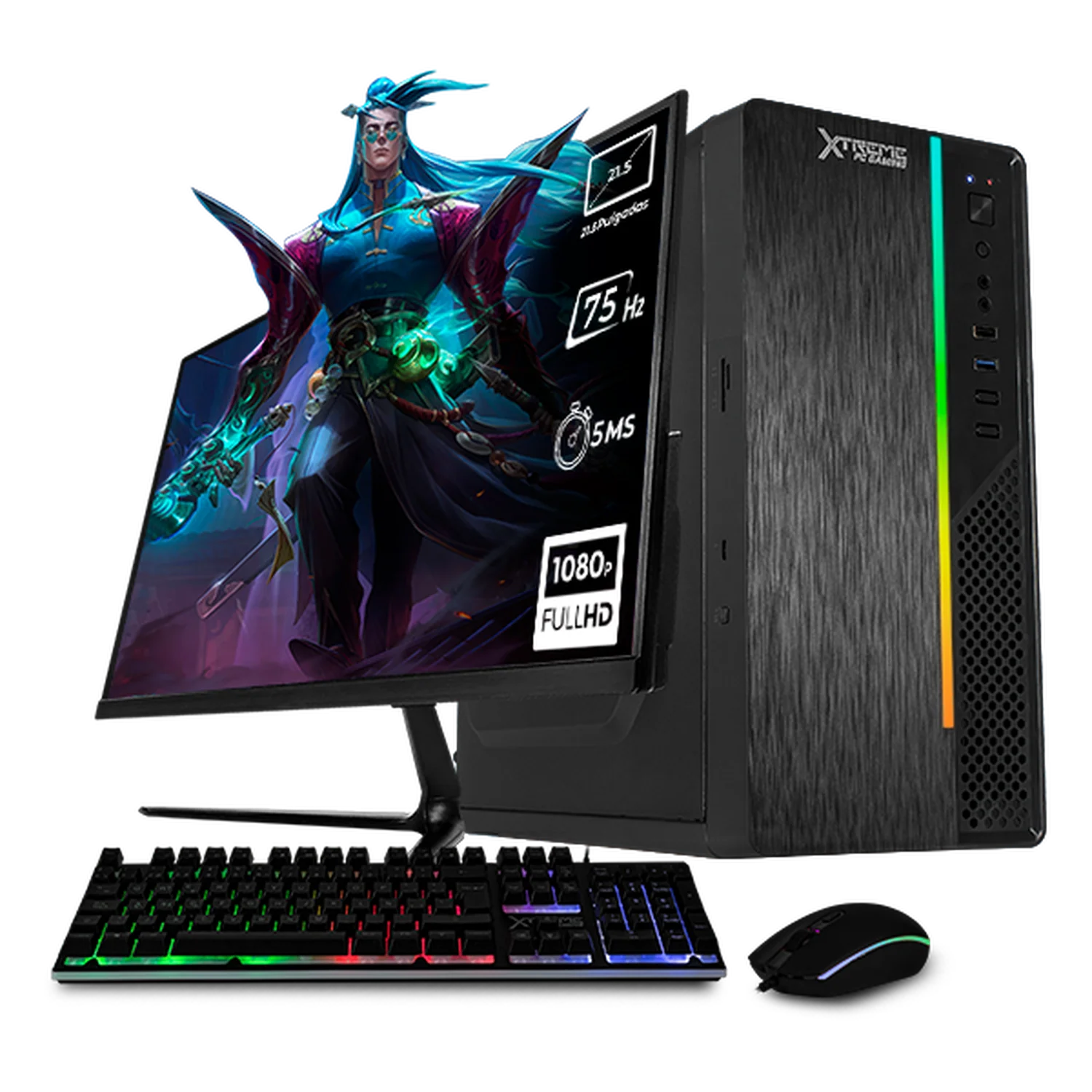 Computadora Escritorio Completa Xtreme PC Gaming AMD Radeon Vega 3 Athlon 3000G 16GB SSD 500GB Monitor 21.5 75Hz WIFI Black gaming ligero en calidad baja, oficina, estudio y hogar