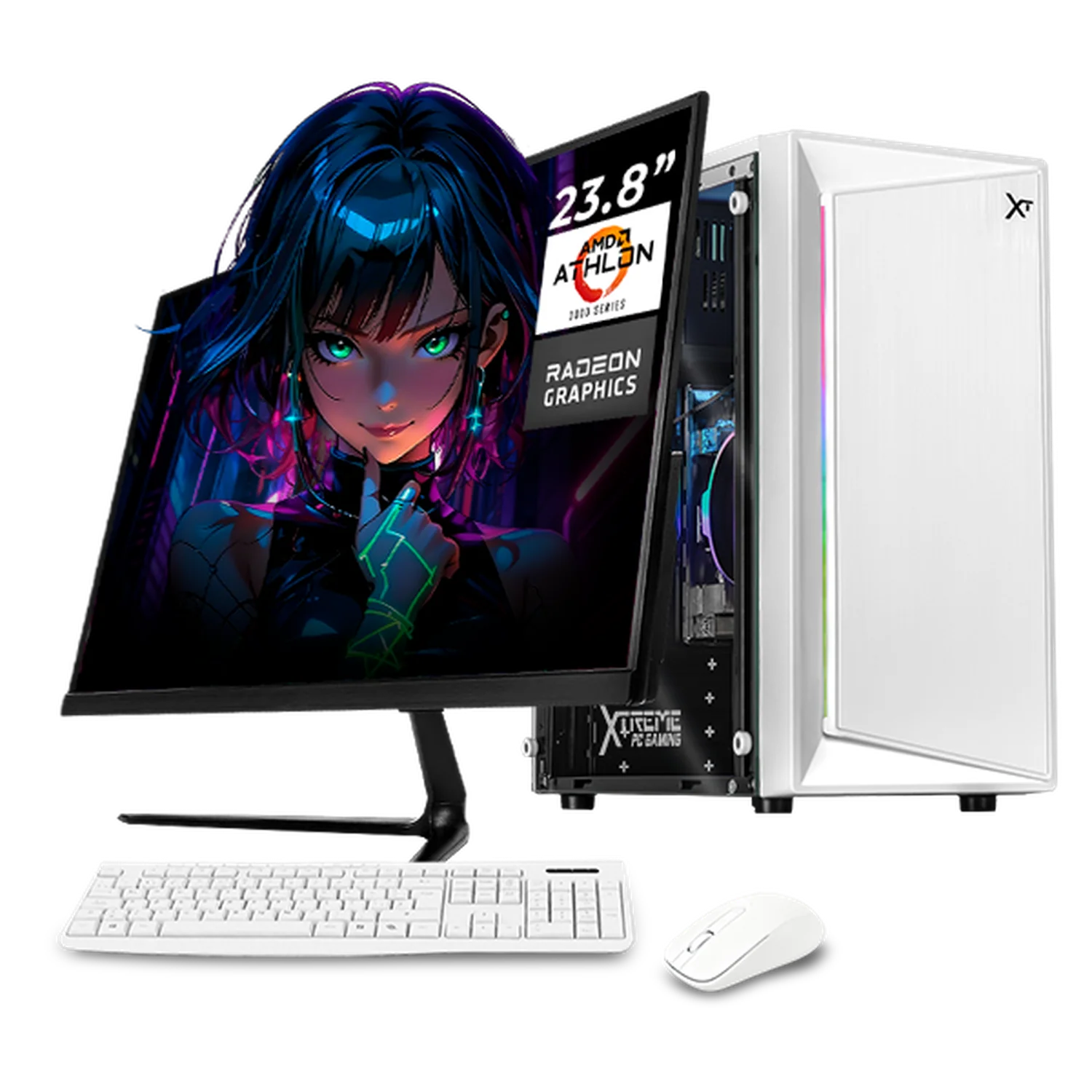 Computadora Escritorio Completa Xtreme PC Gaming AMD Radeon Vega 3 Athlon 3000G 16GB SSD 500GB Monitor 21.5 75Hz WIFI White rendimiento básico para juegos casuales, trabajo y estudio