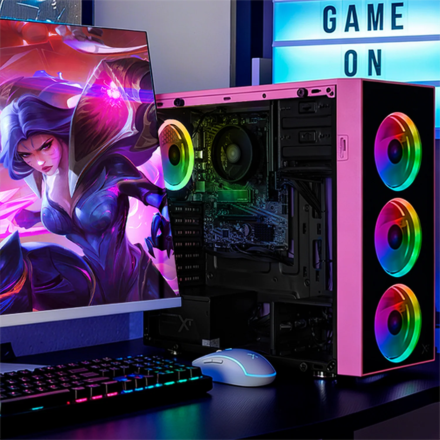 Computadora Escritorio Completa Xtreme PC Gaming AMD Radeon Vega 7 Ryzen 5 5600G 16GB SSD 500GB Monitor 27 75Hz WIFI Pink rendimiento básico para juegos casuales, trabajo y estudio - Image 6