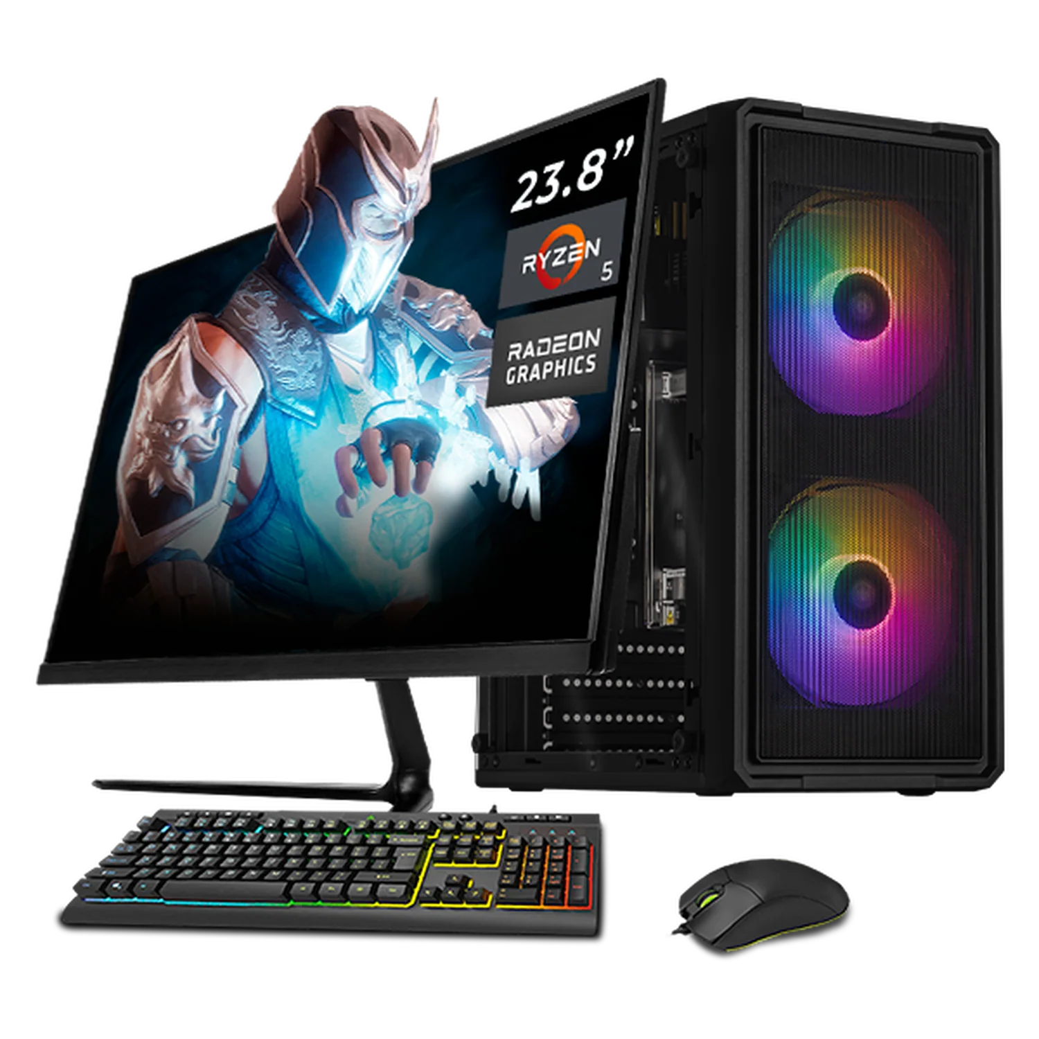 Computadora Escritorio Completa Xtreme PC Gaming AMD Radeon Vega 7 Ryzen 5 5600GT 32GB SSD 1TB Monitor 23.8 75Hz WIFI Black gaming ligero en calidad baja, oficina, estudio y hogar