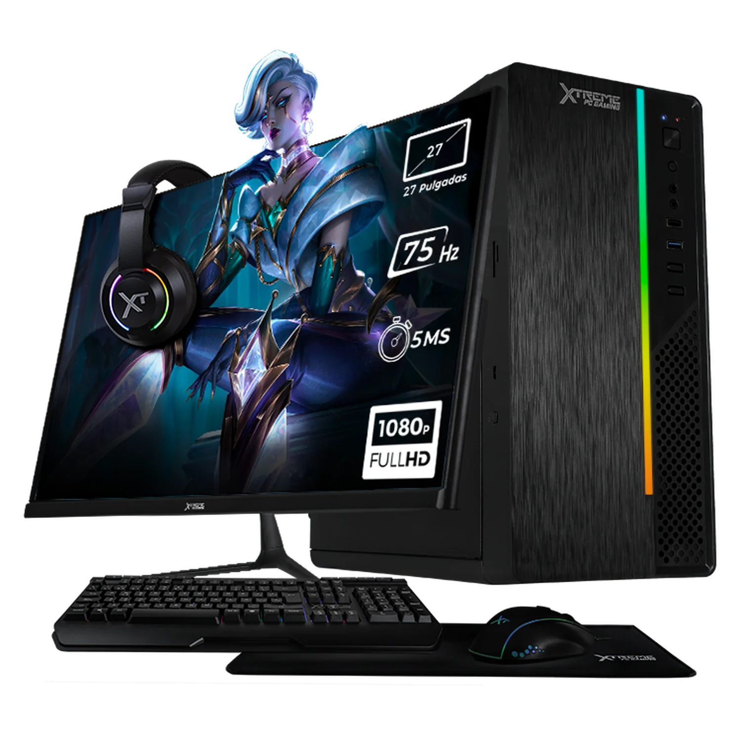 Computadora Escritorio Completa Xtreme PC Gaming AMD Radeon Vega 7 Ryzen 5 5600GT 16GB SSD 1TB Monitor 27 WIFI Black rendimiento básico para juegos casuales, trabajo y estudio