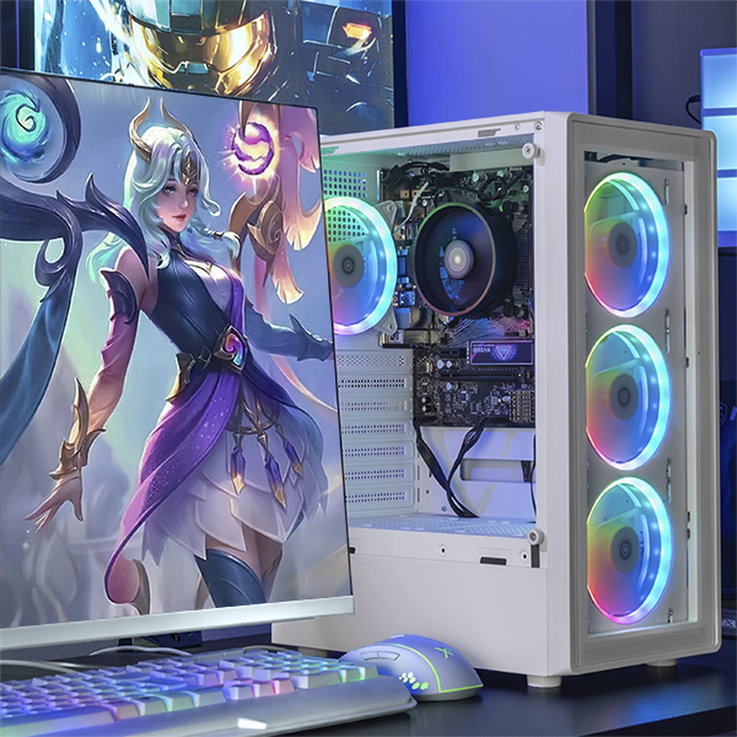 Computadora Escritorio Completa Xtreme PC Gaming AMD Radeon Vega 8 Ryzen 7 5700G 16GB SSD 500GB Monitor Curvo 27 100Hz WIFI White rendimiento básico para juegos casuales, trabajo y estudio - Image 6