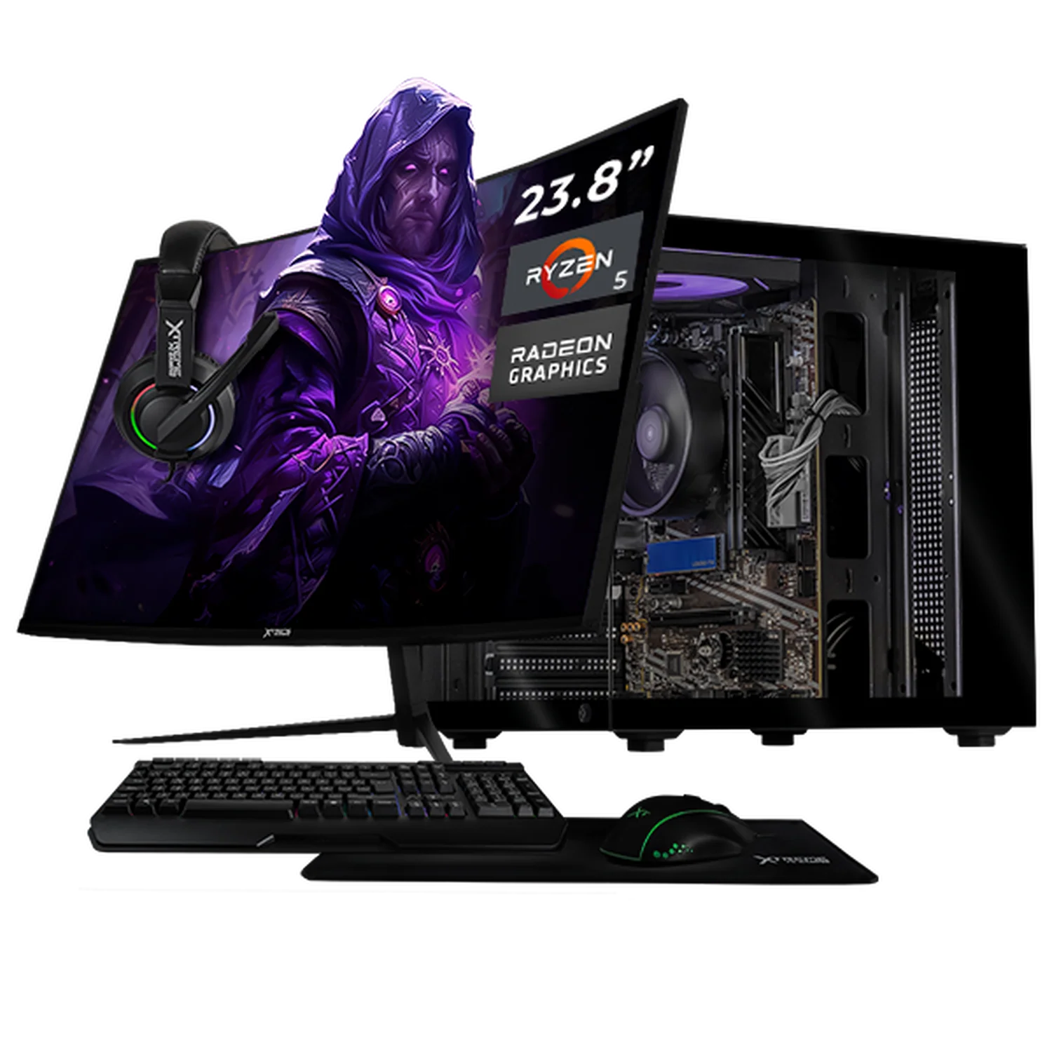 Computadora Escritorio Completa Xtreme PC Gaming AMD Radeon Vega Renoir Ryzen 5 5600GT 16GB SSD 500GB Monitor Curvo 23.8 100Hz WIFI Black rendimiento básico para juegos casuales, trabajo y estudio