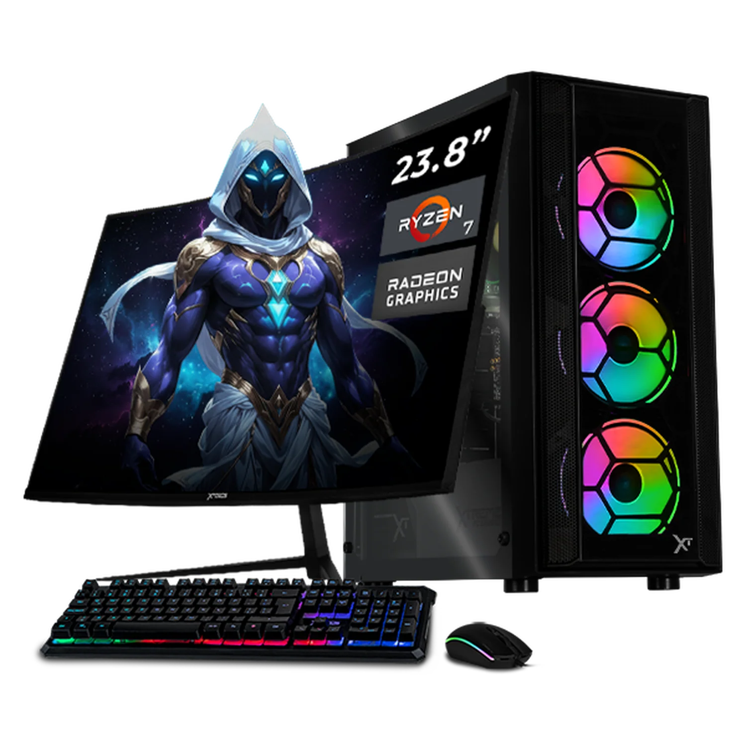 Computadora Escritorio Completa Xtreme PC Gaming AMD Radeon Vega Renoir Ryzen 7 5700G 16GB SSD 1TB Monitor Curvo 23.8 100Hz WIFI Black rendimiento básico para juegos casuales, trabajo y estudio