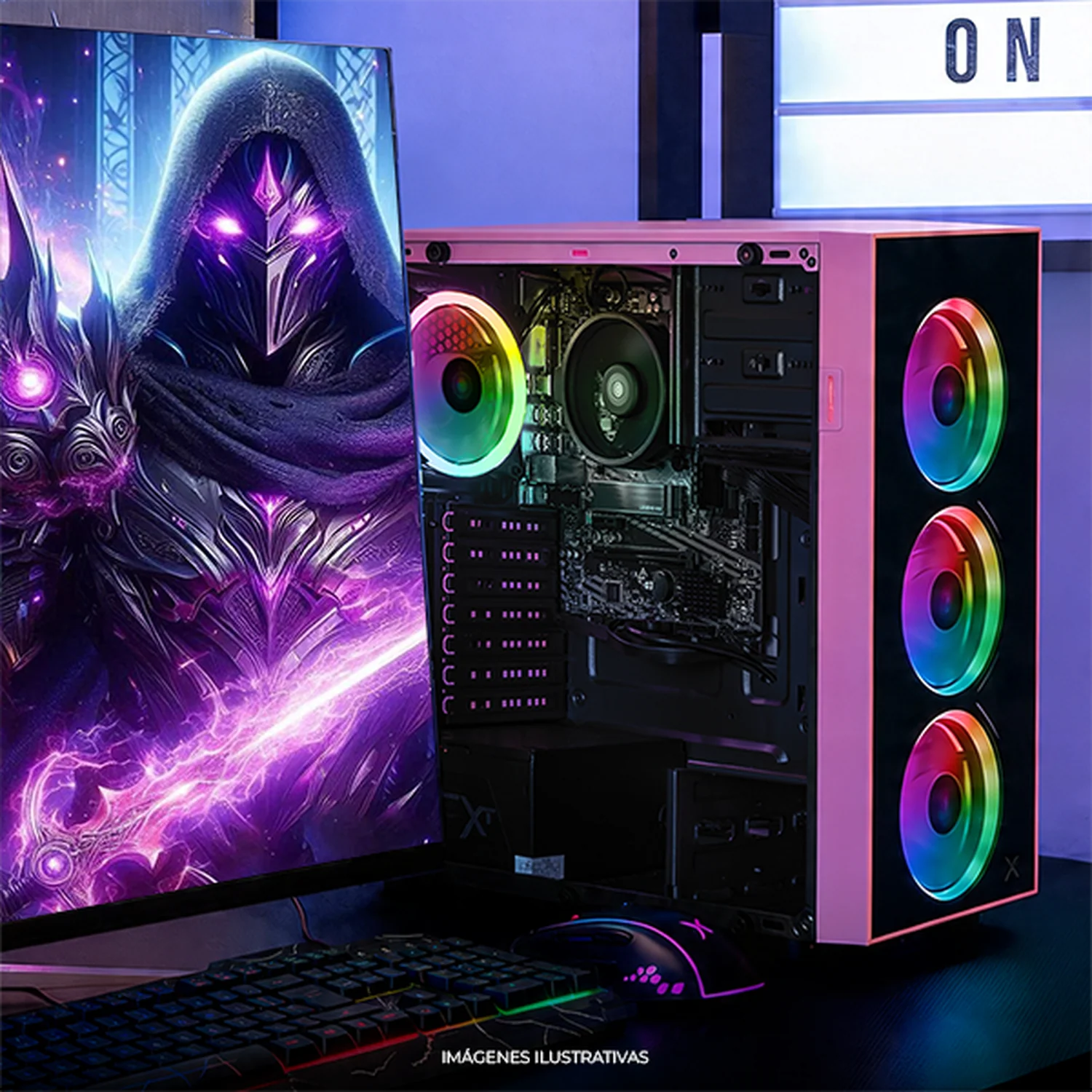 Computadora Escritorio Completa Xtreme PC Gaming AMD Radeon Vega Renoir Ryzen 7 5700G 16GB SSD 1TB Monitor Curvo 23.8 100Hz WIFI Pink rendimiento básico para juegos casuales, trabajo y estudio - Image 6