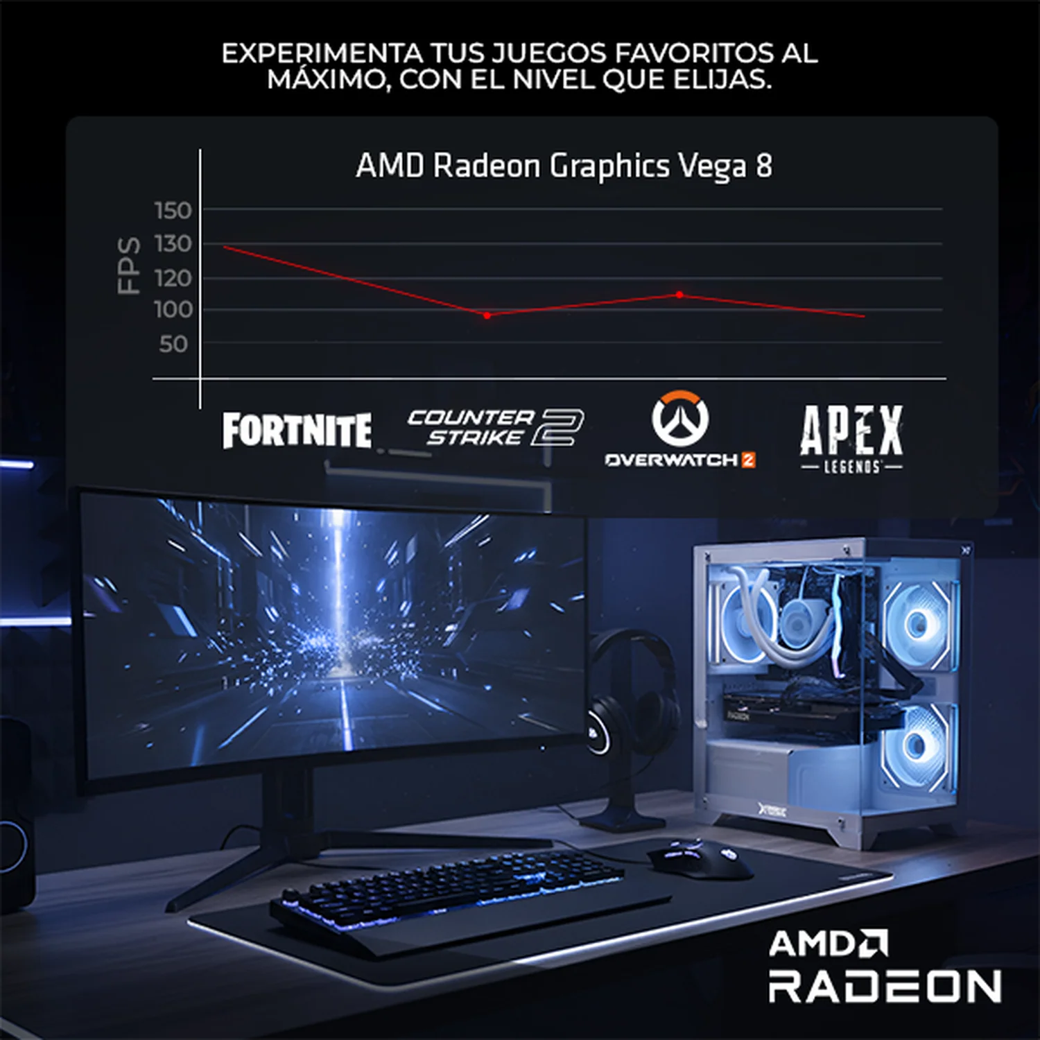 Computadora Escritorio Completa Xtreme PC Gaming AMD Radeon Vega Renoir Ryzen 7 5700G 16GB SSD 500GB Monitor Curvo 23.8 WIFI White rendimiento básico para juegos casuales, trabajo y estudio - Image 4