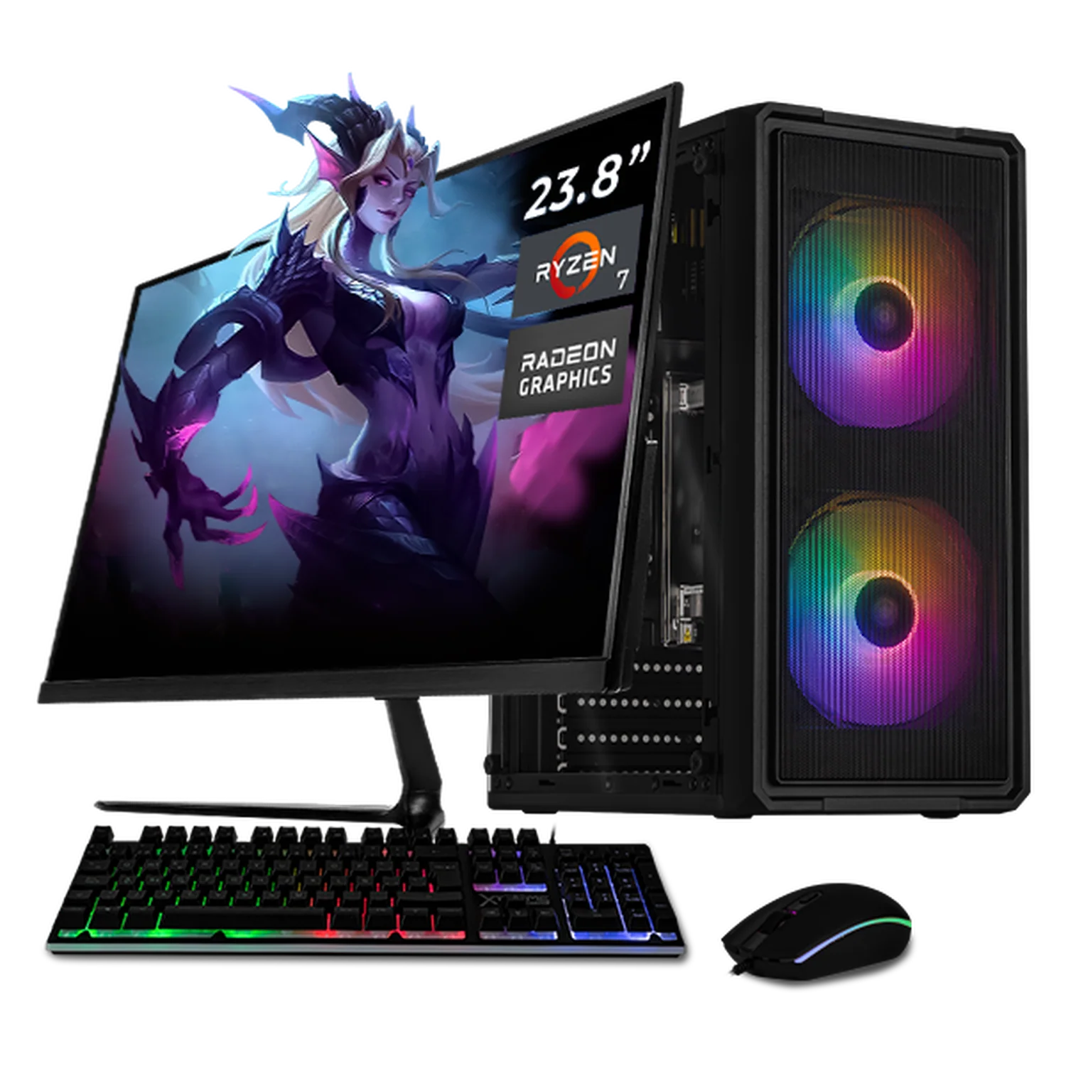 Computadora Escritorio Completa Xtreme PC Gaming AMD Radeon Vega Renoir Ryzen 7 5700G 32GB SSD 1TB Monitor 23.8 75Hz WIFI Black gaming ligero en calidad baja, oficina, estudio y hogar