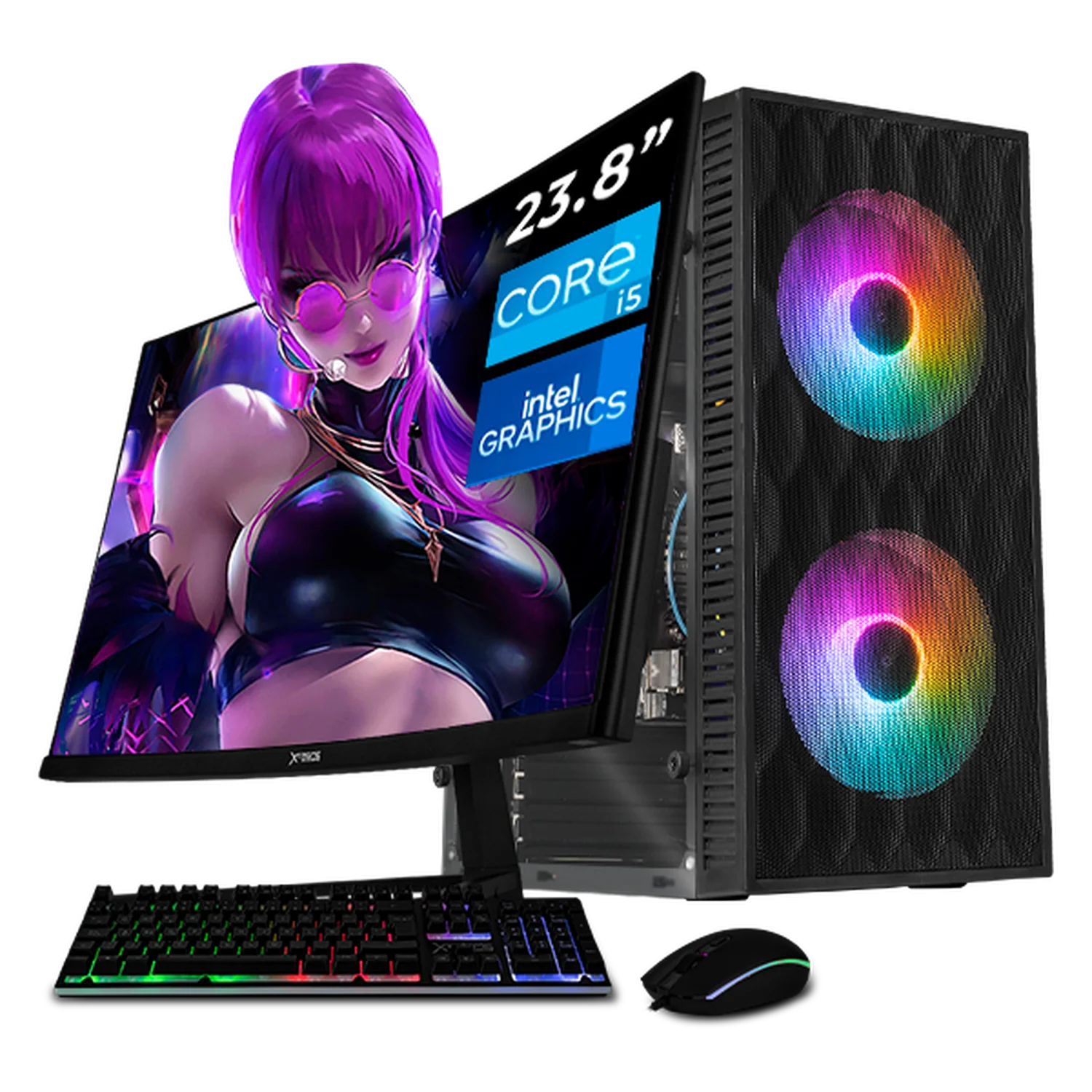 Computadora Escritorio Completa Xtreme PC Gaming Intel Core i5 12400 16GB SSD 1TB Monitor Curvo 23.8 100Hz WIFI Black rendimiento básico para juegos casuales, trabajo y estudio
