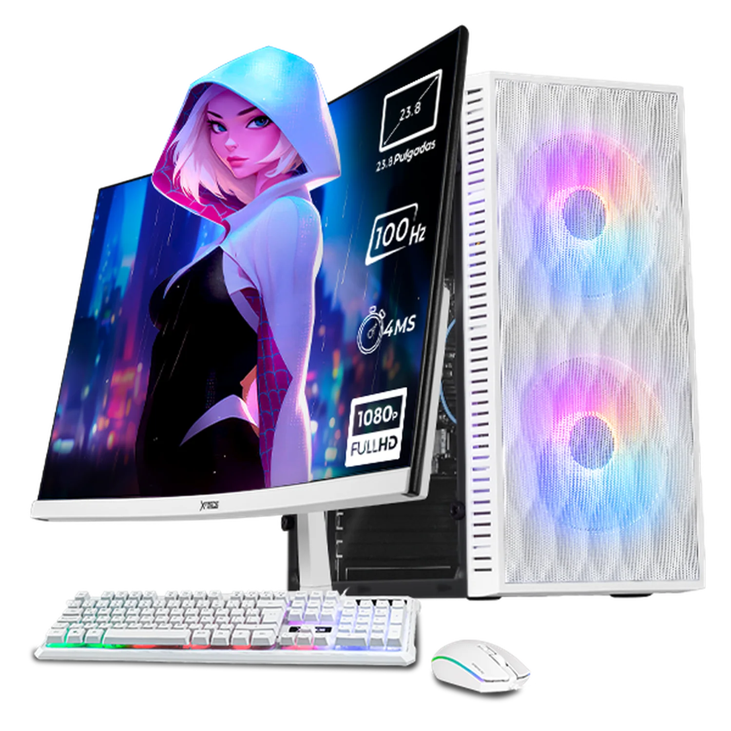 Xtreme PC Gaming Computadora Intel Core I5 12400 16GB SSD 1TB Monitor 23.8 Curvo 100Hz WIFI Fuji White