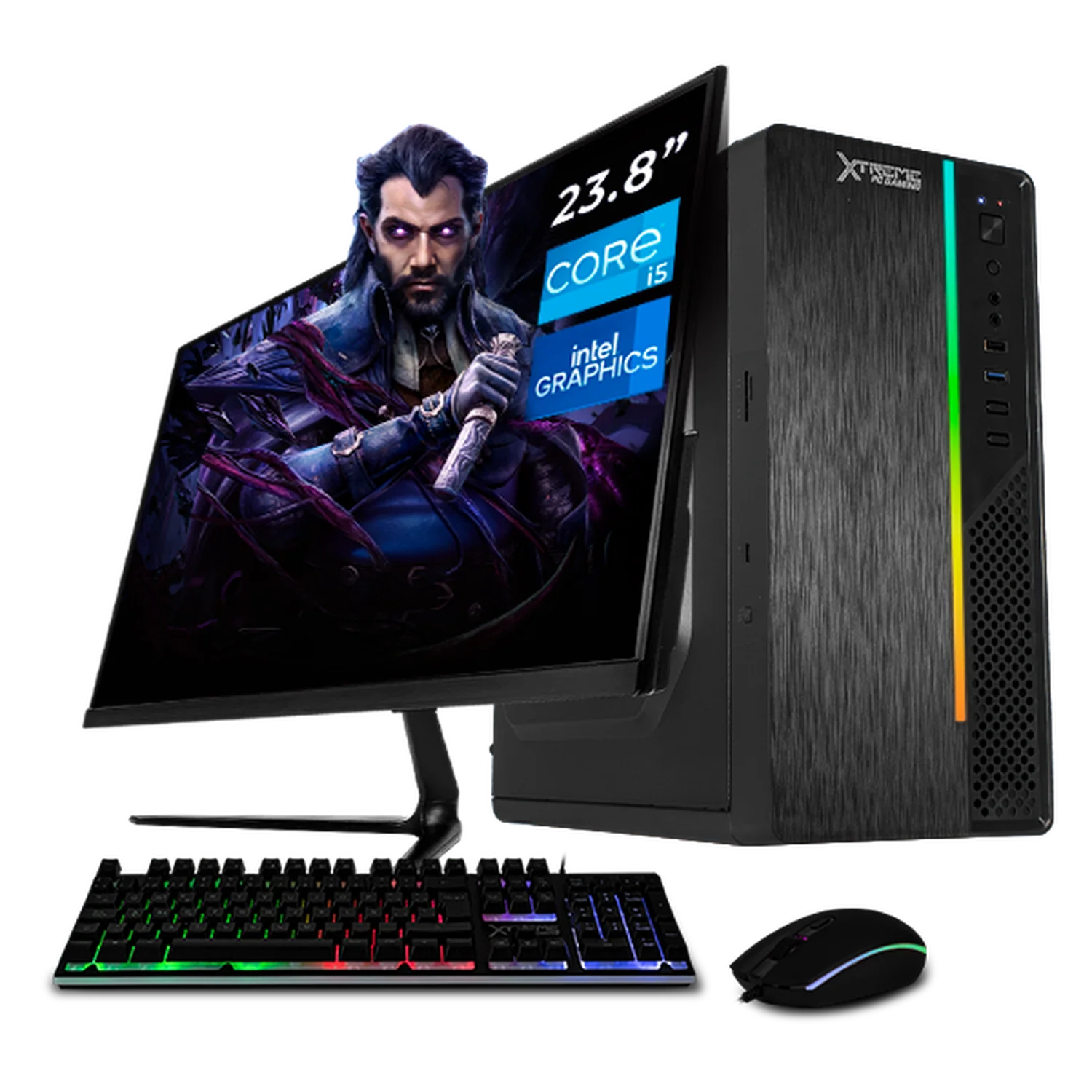 Computadora Escritorio Completa Xtreme PC Gaming Intel Core i5 12400 16GB SSD 500GB Monitor 23.8 75Hz WIFI Black rendimiento básico para juegos casuales, trabajo y estudio