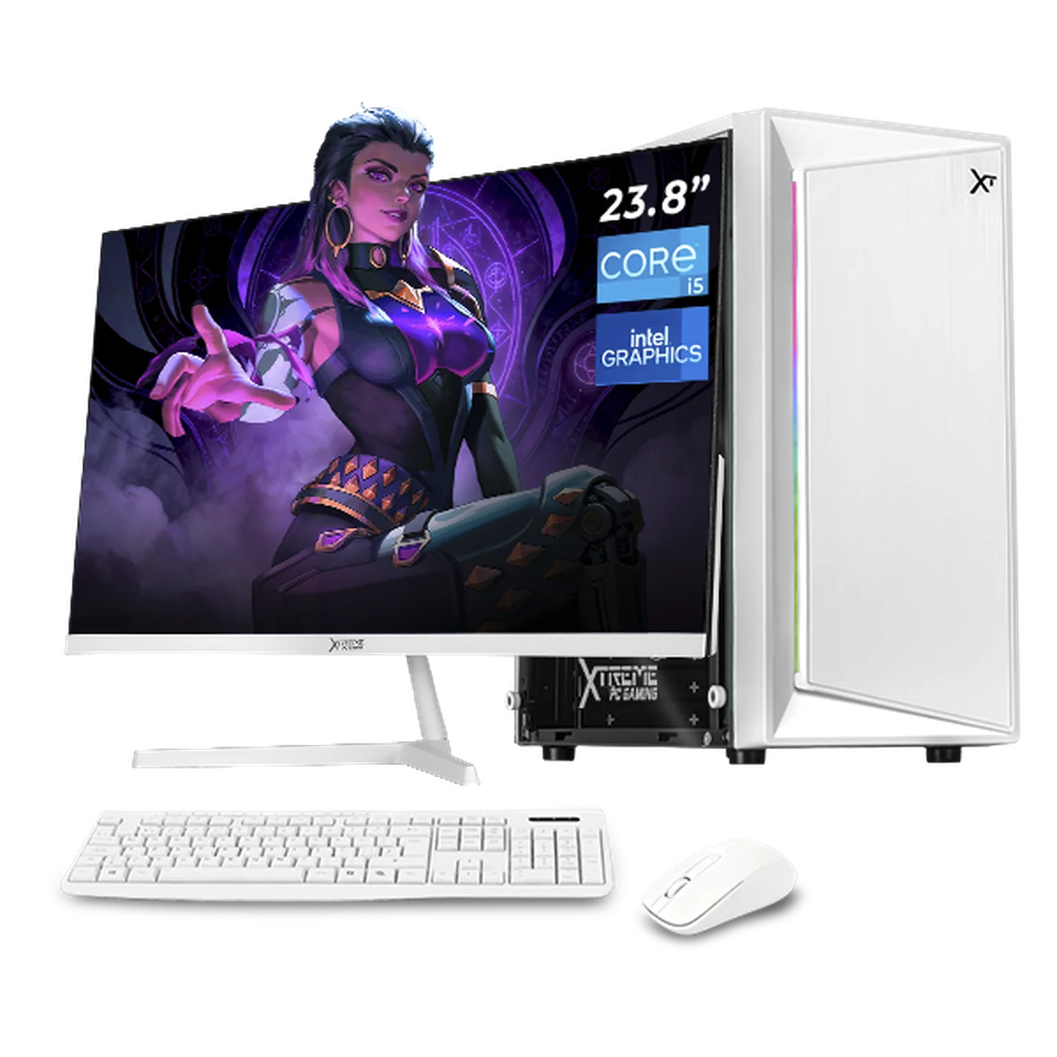 Computadora Escritorio Completa Xtreme PC Gaming Intel Core i5 12400 16GB SSD 500GB Monitor 23.8 75Hz WIFI White rendimiento básico para juegos casuales, trabajo y estudio