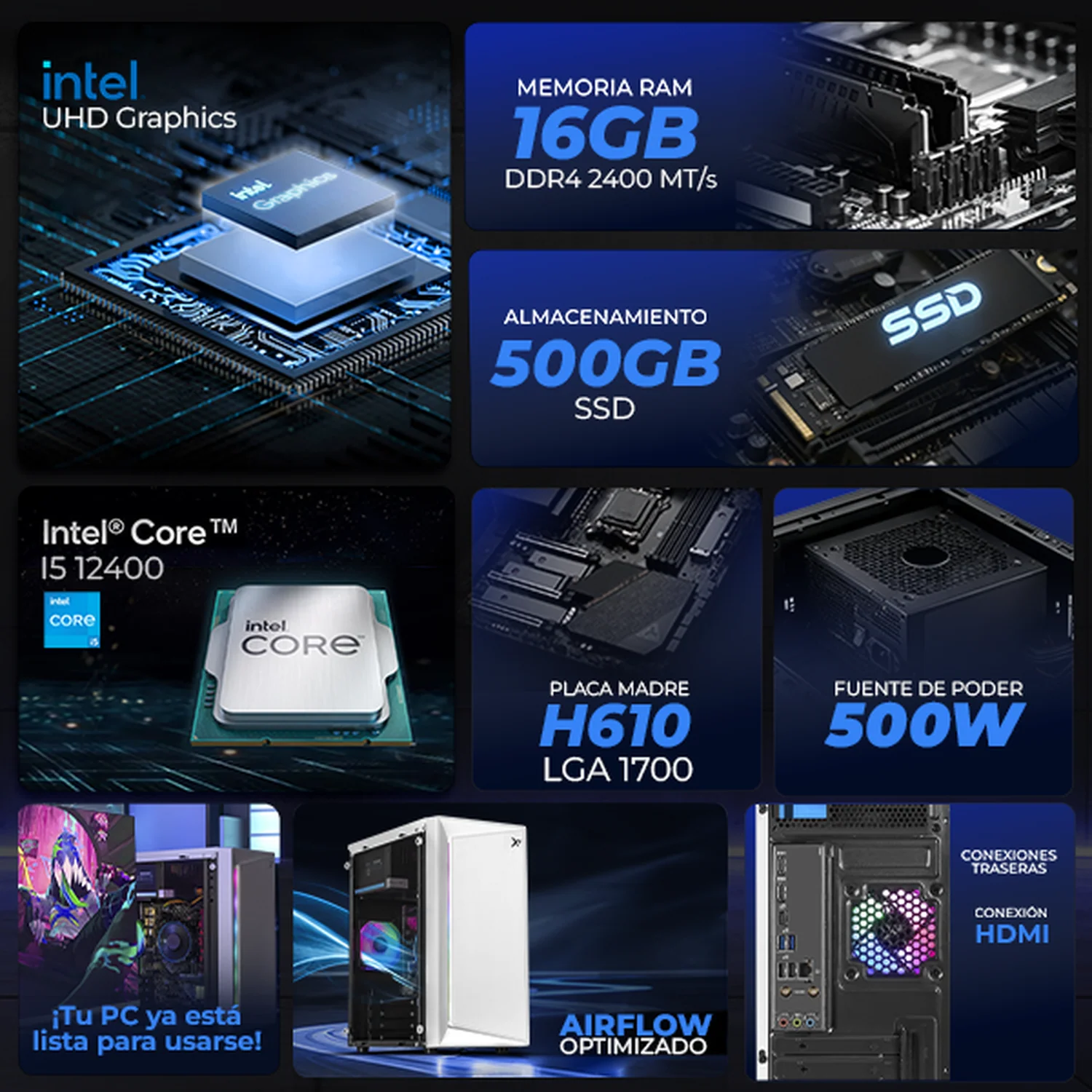 Computadora Escritorio Xtreme PC Gaming Intel Core i5 12400 16GB SSD 500GB WIFI White rendimiento básico para juegos casuales, trabajo y estudio - Image 3