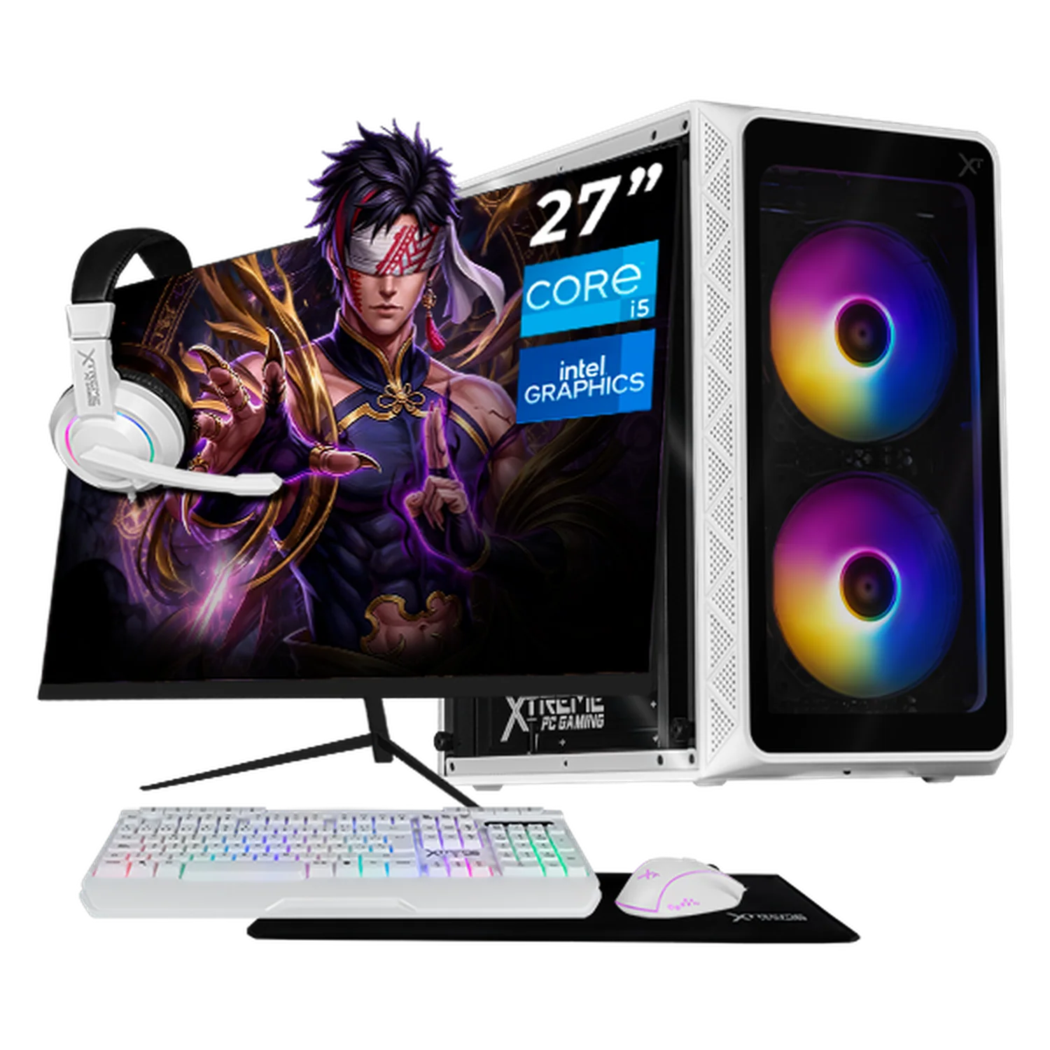 Computadora Escritorio Completa Xtreme PC Gaming Intel Core i5 12400 32GB SSD 1TB Monitor 27 75Hz WIFI White rendimiento básico para juegos casuales, trabajo y estudio