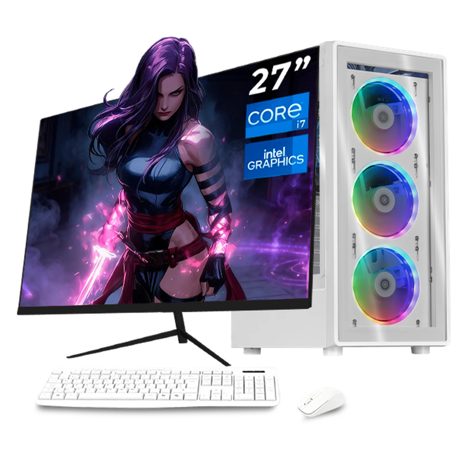 Computadora Escritorio Completa Xtreme PC Gaming Intel Core i7 12700 16GB SSD 1TB Monitor 27 75Hz WIFI White rendimiento básico para juegos casuales, trabajo y estudio