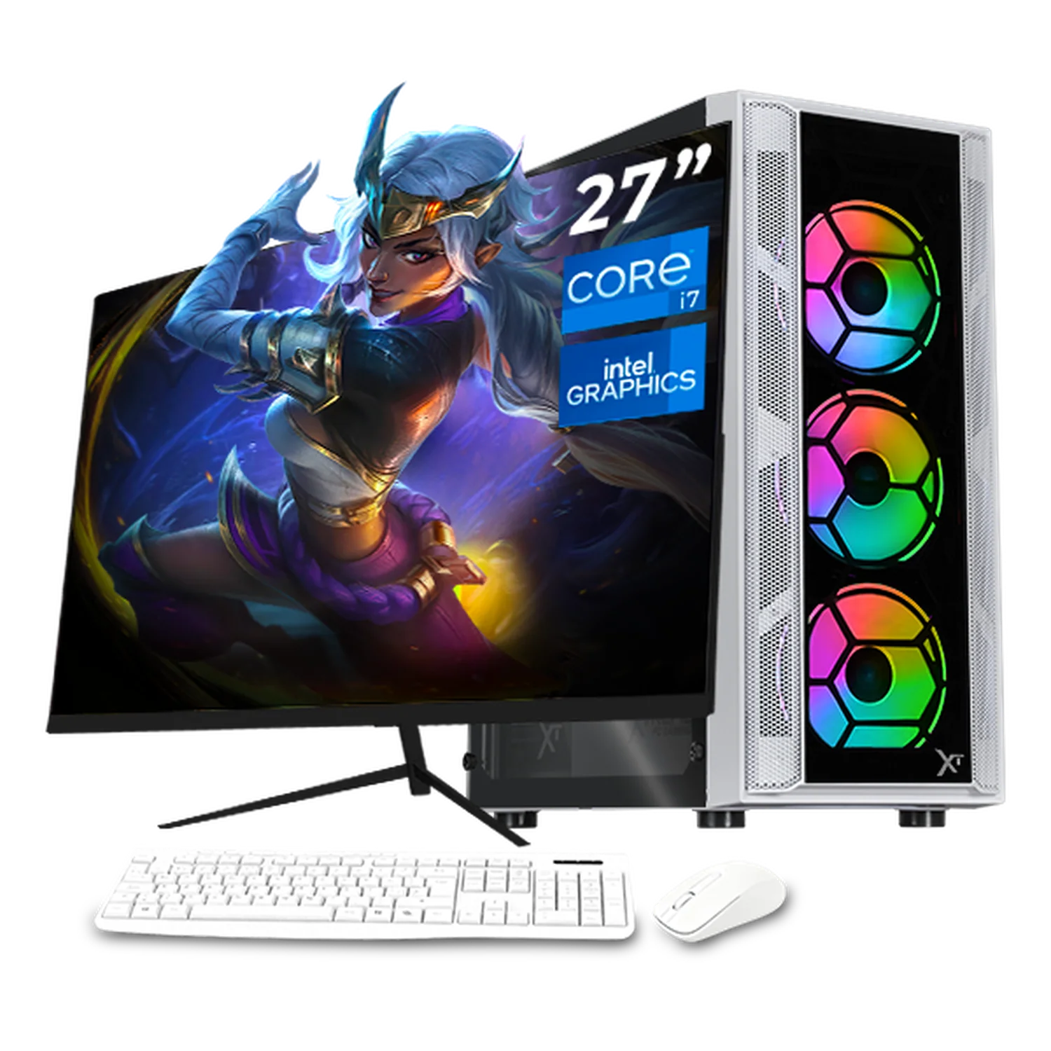 Computadora Escritorio Completa Xtreme PC Gaming Intel Core i7 12700 16GB SSD 1TB Monitor 27 75Hz WIFI White rendimiento básico para juegos casuales, trabajo y estudio