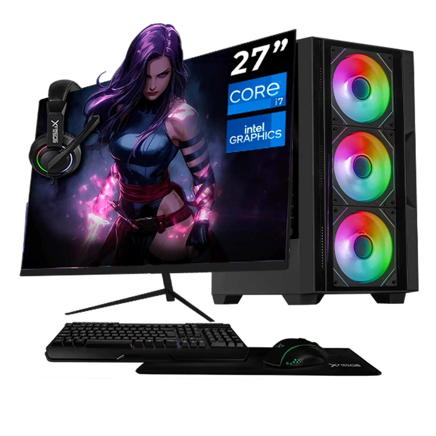 Computadora Escritorio Xtreme PC Gaming Intel Core i7 12700 32GB SSD 1TB Monitor 27 75Hz WIFI Black rendimiento básico para juegos casuales, trabajo y estudio