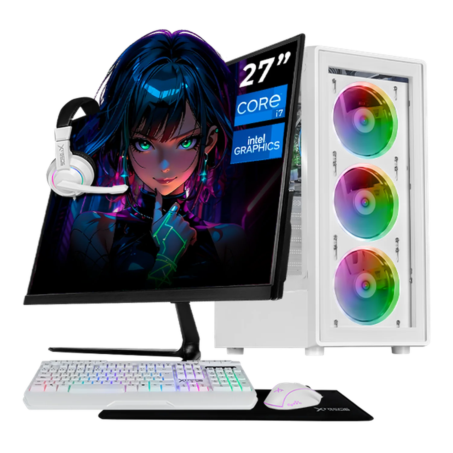 Computadora Escritorio Completa Xtreme PC Gaming Intel Core i7 12700 32GB SSD 1TB Monitor 27 75Hz WIFI White rendimiento básico para juegos casuales, trabajo y estudio
