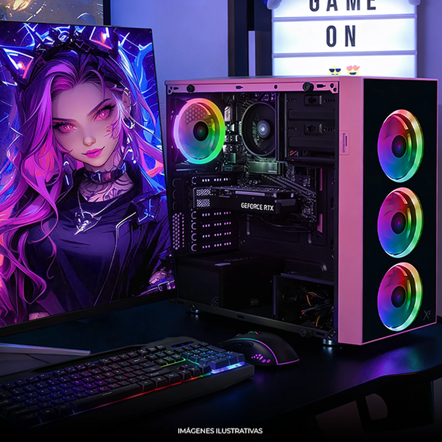 Computadora Gamer Completa IA Xtreme PC Gaming NVIDIA GeForce RTX 3050 AMD Ryzen 5 5500 16GB SSD 1TB Monitor 23.8 144Hz WIFI Pink Rendimiento Inteligente con IA - Image 6