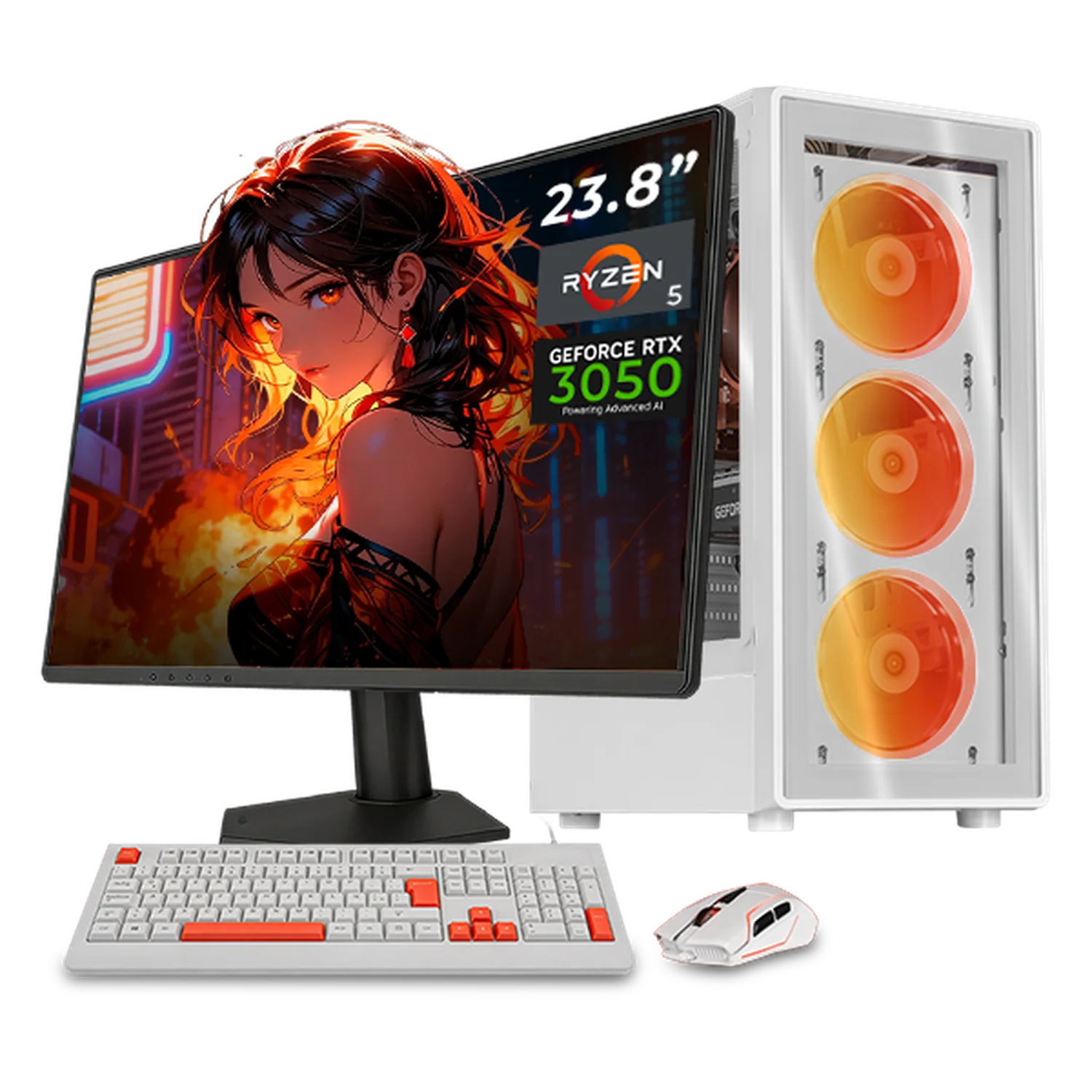 Computadora Gamer Completa IA Xtreme PC Gaming NVIDIA GeForce RTX 3050 AMD Ryzen 5 5500 16GB SSD 1TB Monitor 23.8 144Hz WIFI White Rendimiento Inteligente con IA