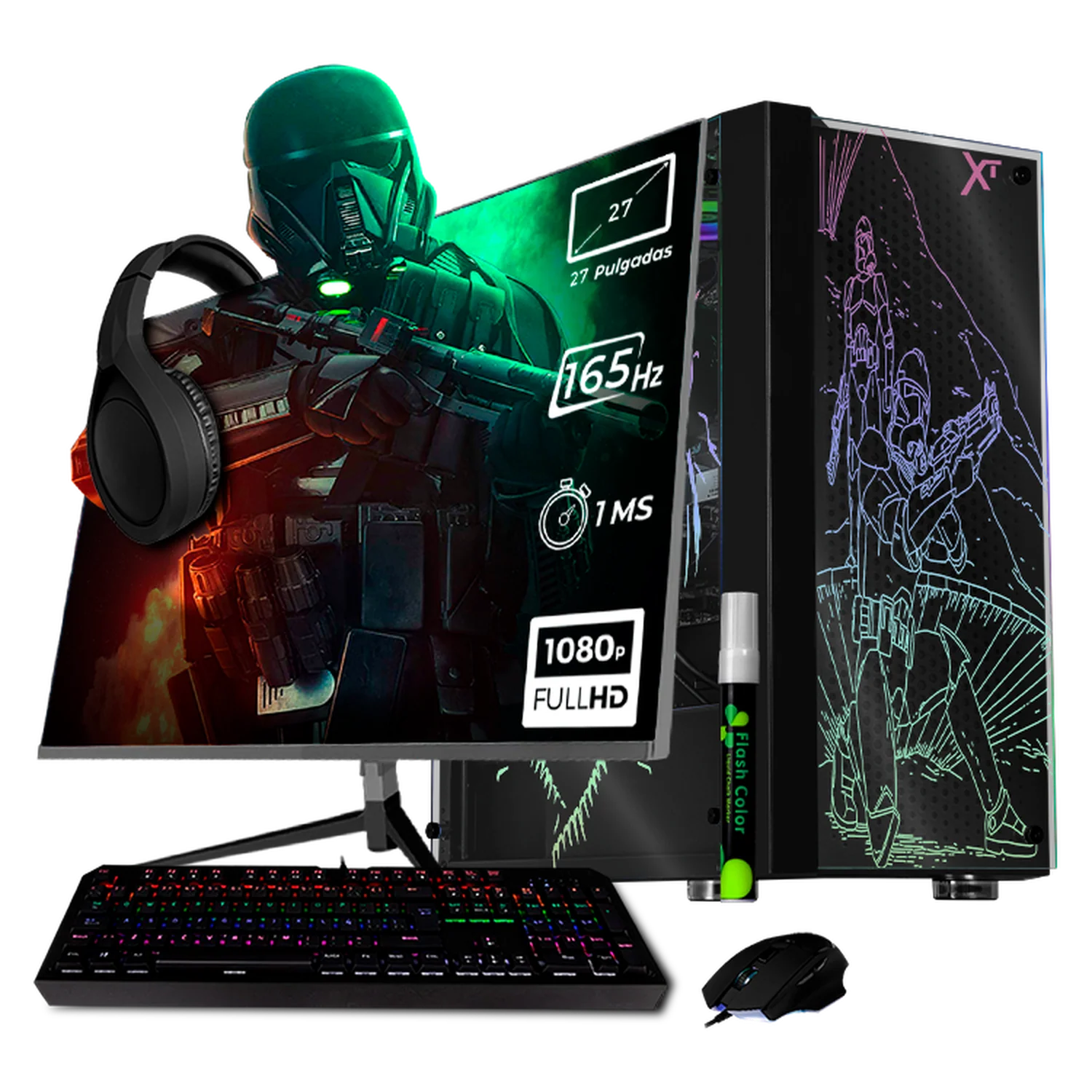 Computadora Gamer Completa Xtreme PC Gaming NVIDIA GeForce RTX 3050 AMD Ryzen 7 5700 16GB SSD 1TB Monitor 27 165Hz WIFI Skribble experiencia de juego fluida en nivel medio