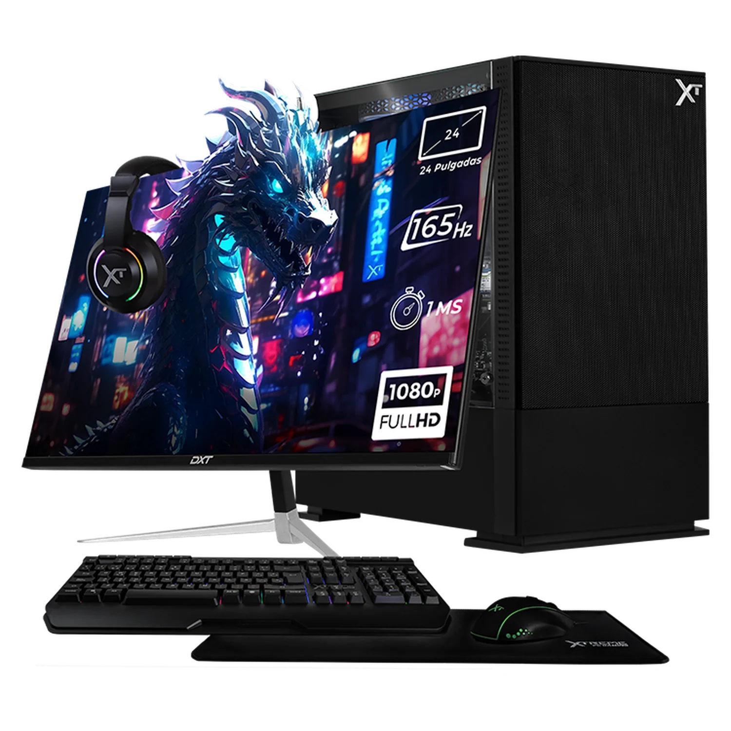 Xtreme PC Gaming Geforce RTX 3050 Intel Core I5 12400F 16GB SSD 1TB Monitor 23.8 165Hz WIFI Air Flow Black